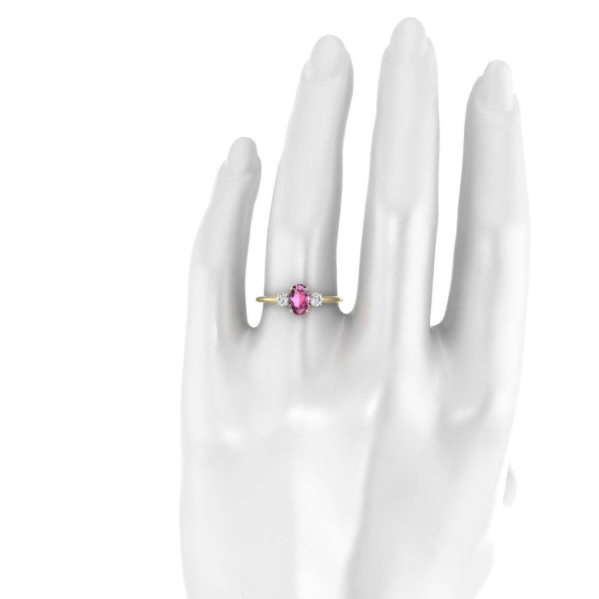 Trio | 18k Yellow Gold 7 x 5 mm Oval Rhodolite Ring