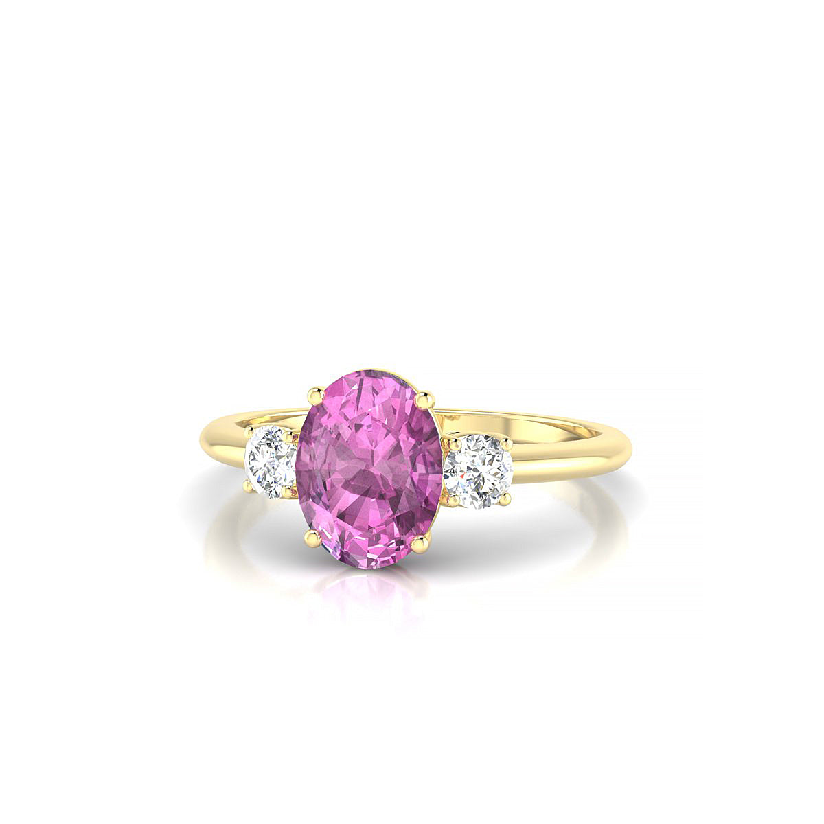 Trio | 18k Yellow Gold 8 x 6 mm Oval Pink Sapphire Ring
