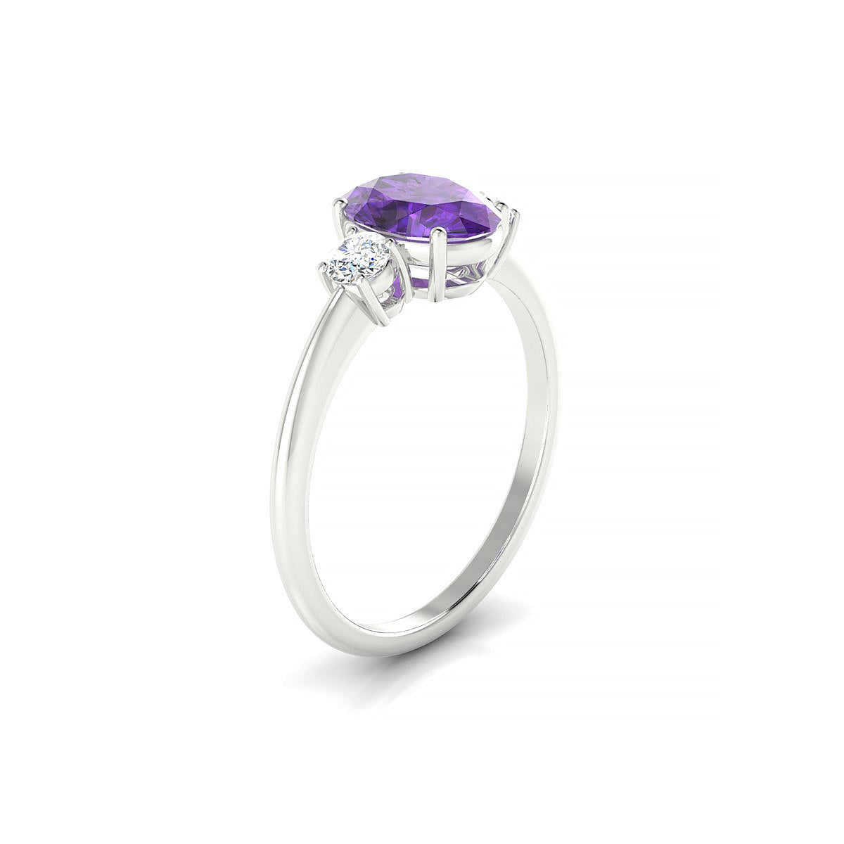 Trio | 18k White Gold 8 x 6 mm Oval Amethyst Ring