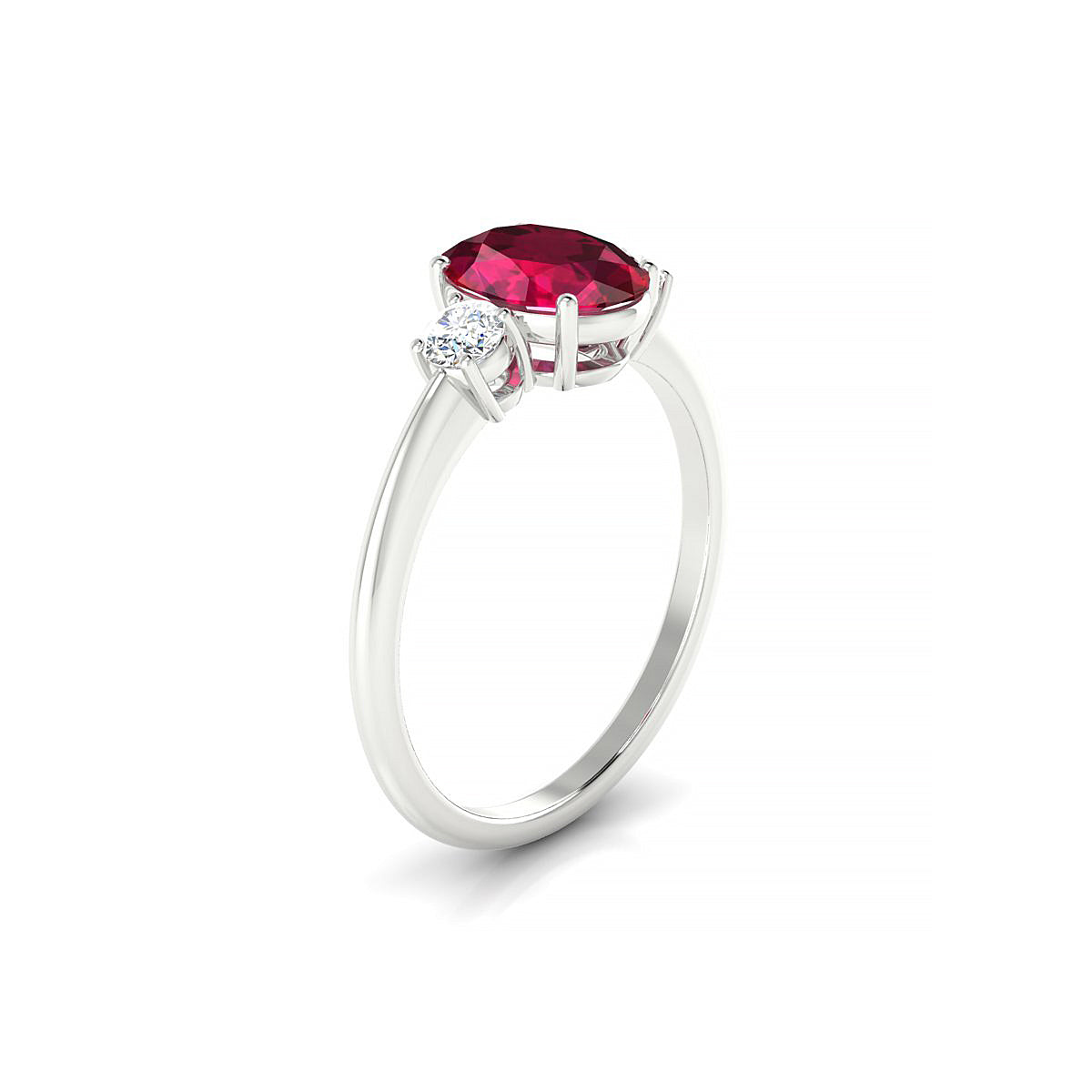 Trio | 18k White Gold 8 x 6 mm Oval Ruby Ring