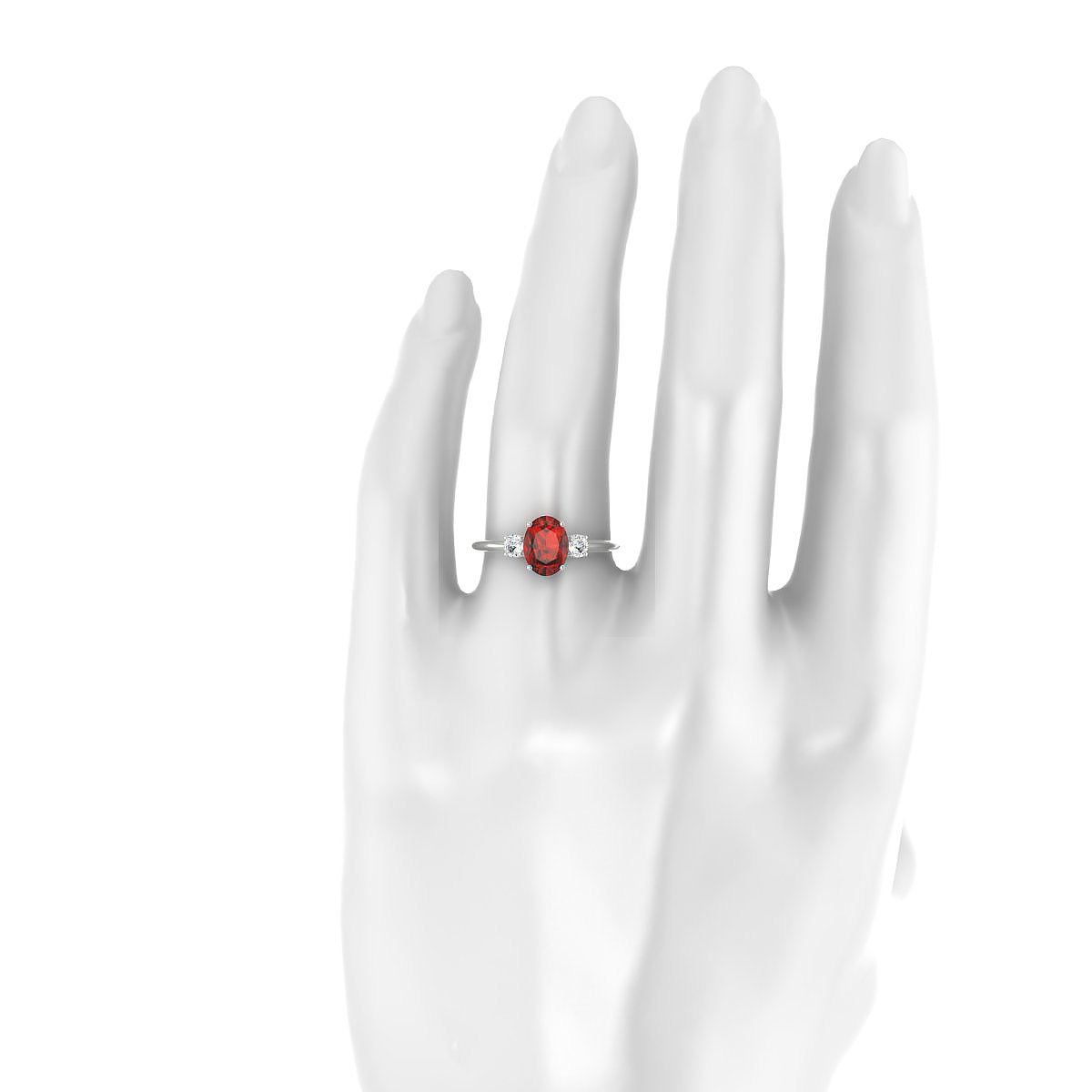 Trio | 18k White Gold 8 x 6 mm Oval Garnet Ring
