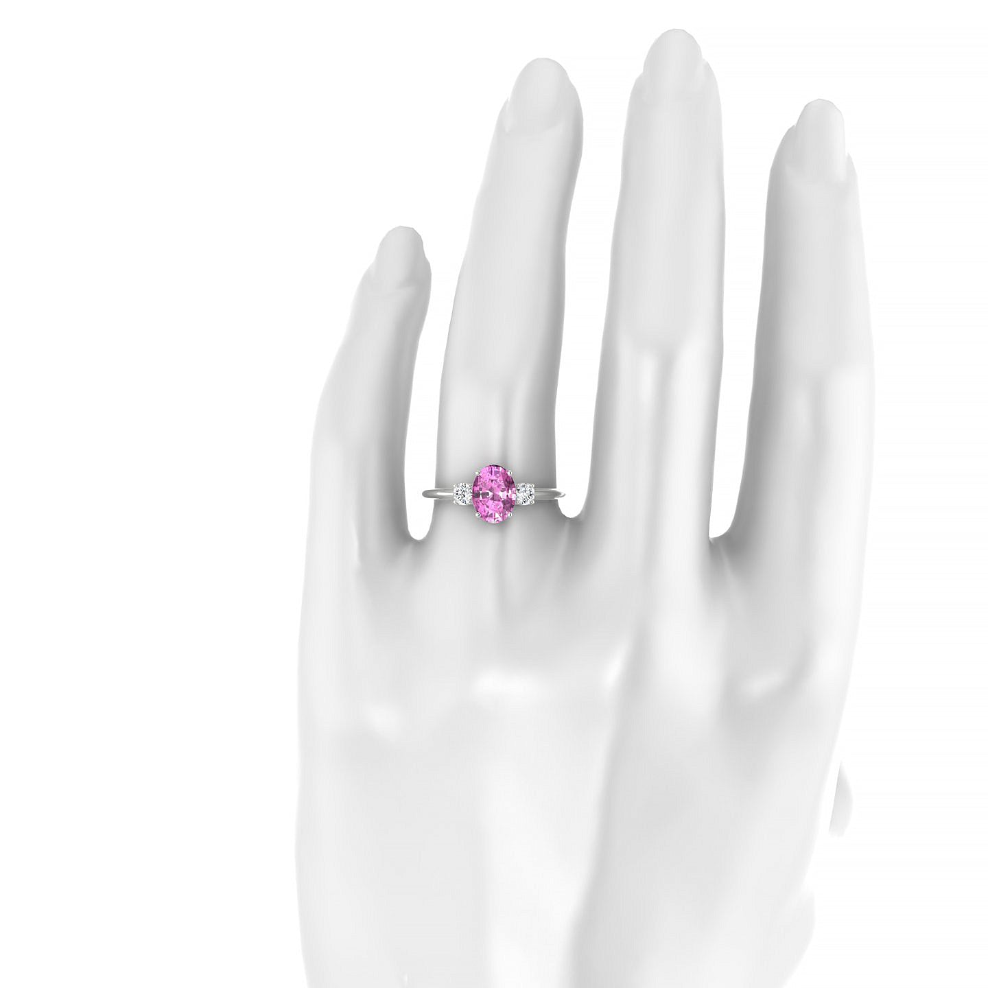 Trio | 18k White Gold 8 x 6 mm Oval Pink Sapphire Ring