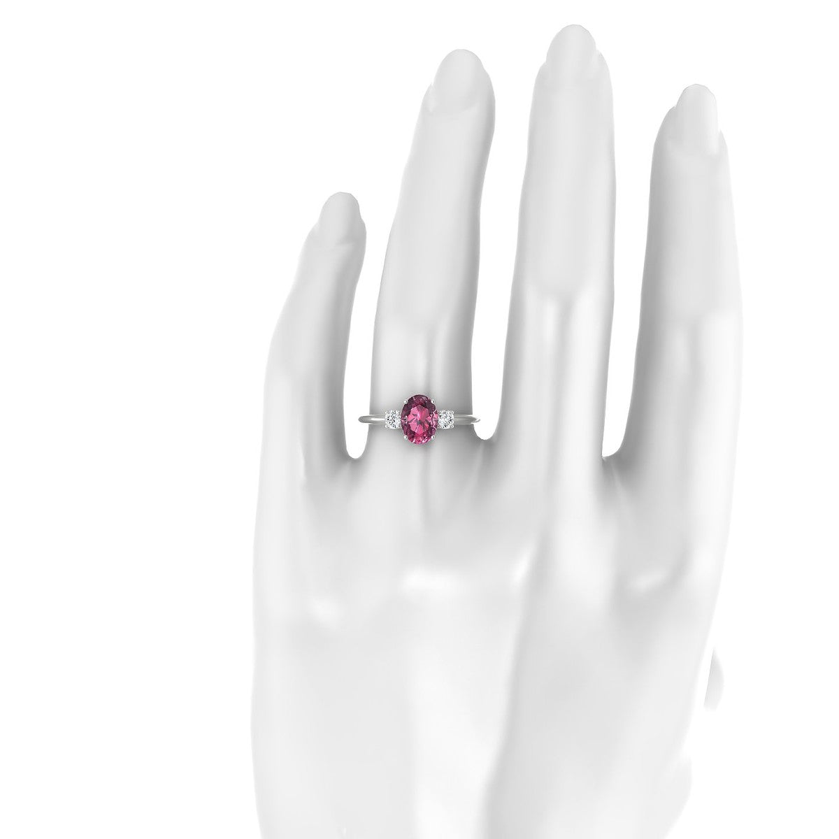Trio | 18k White Gold 8 x 6 mm Oval Rhodolite Ring