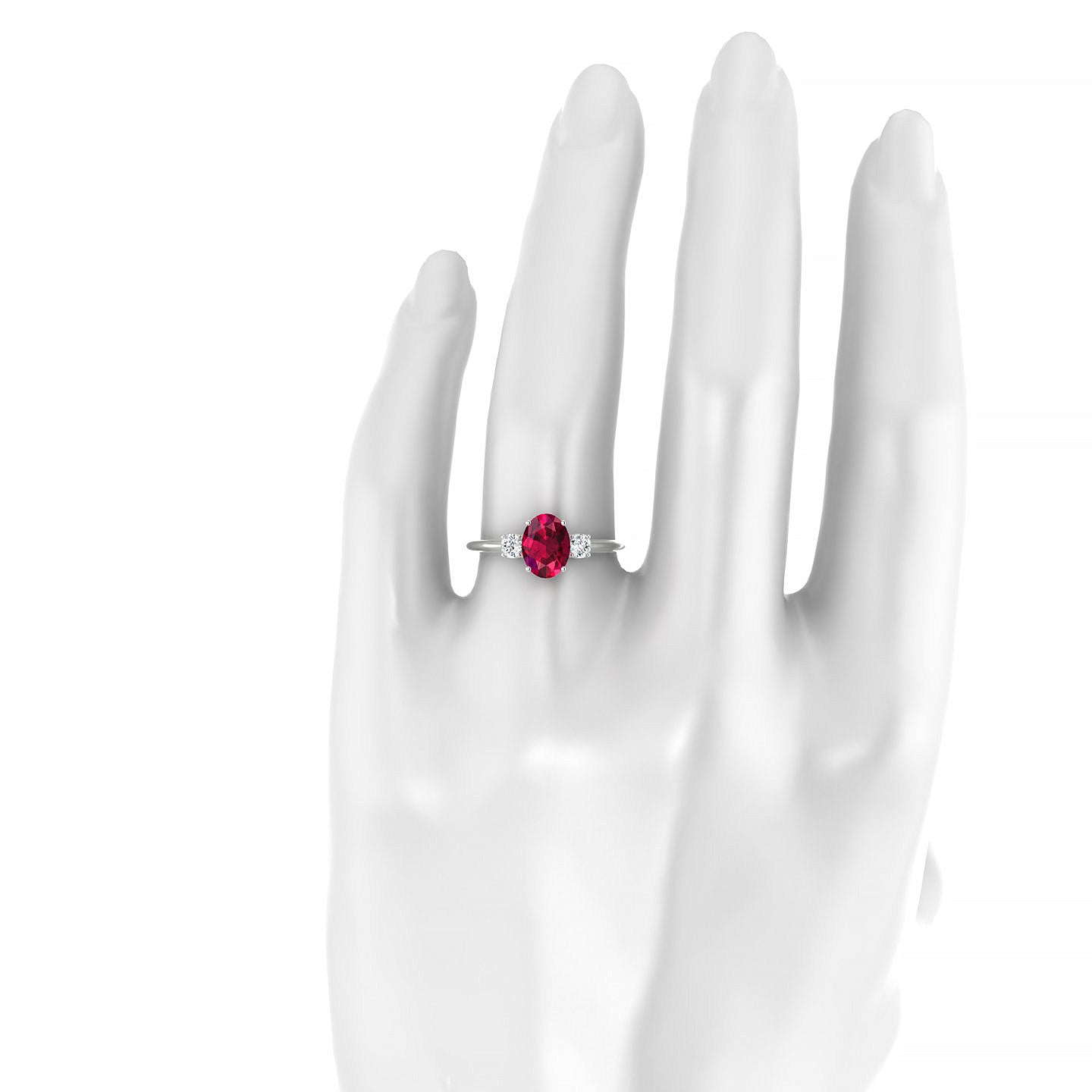 Trio | 18k White Gold 8 x 6 mm Oval Ruby Ring