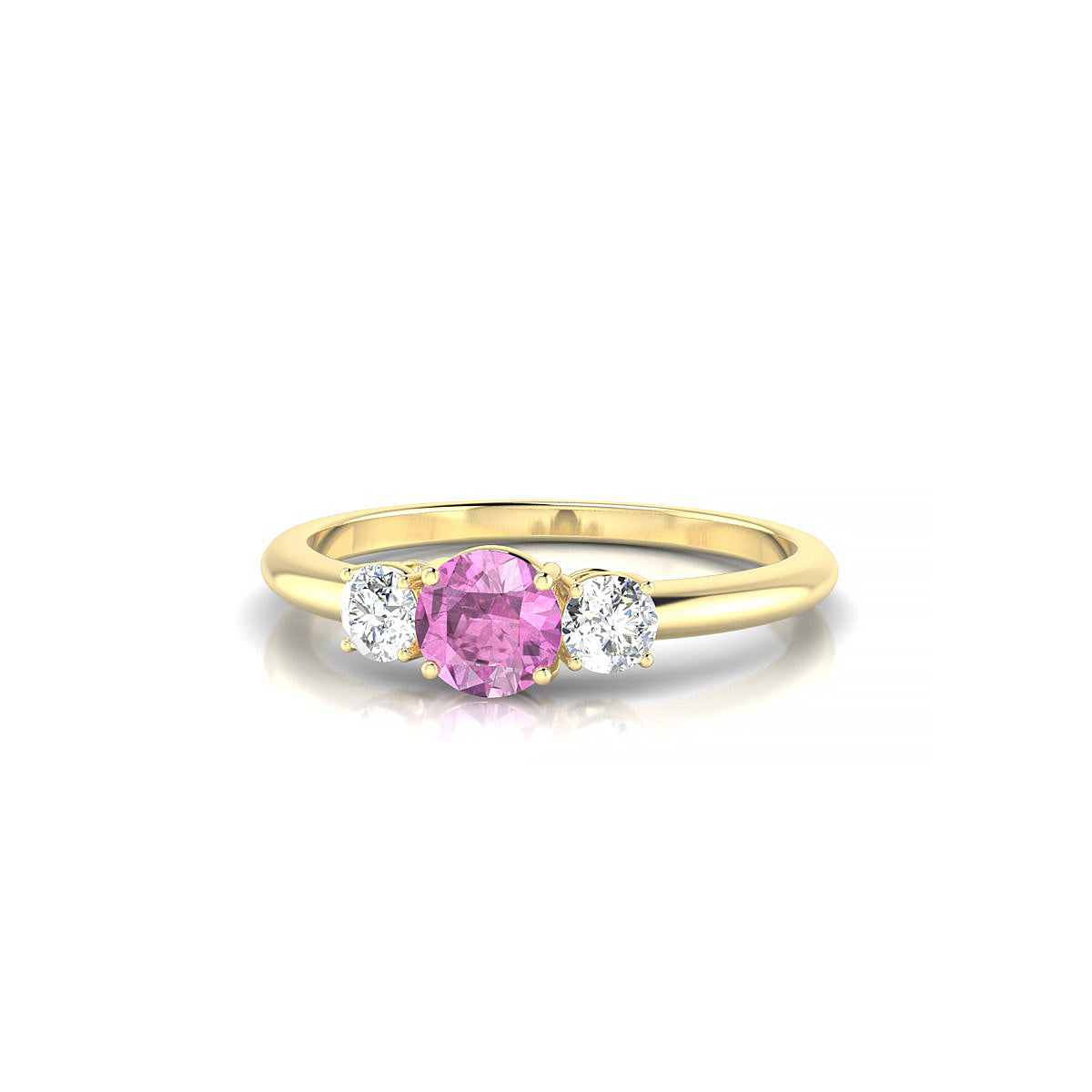 Trio | 18k Yellow Gold 4.5 mm Round Pink Sapphire Ring