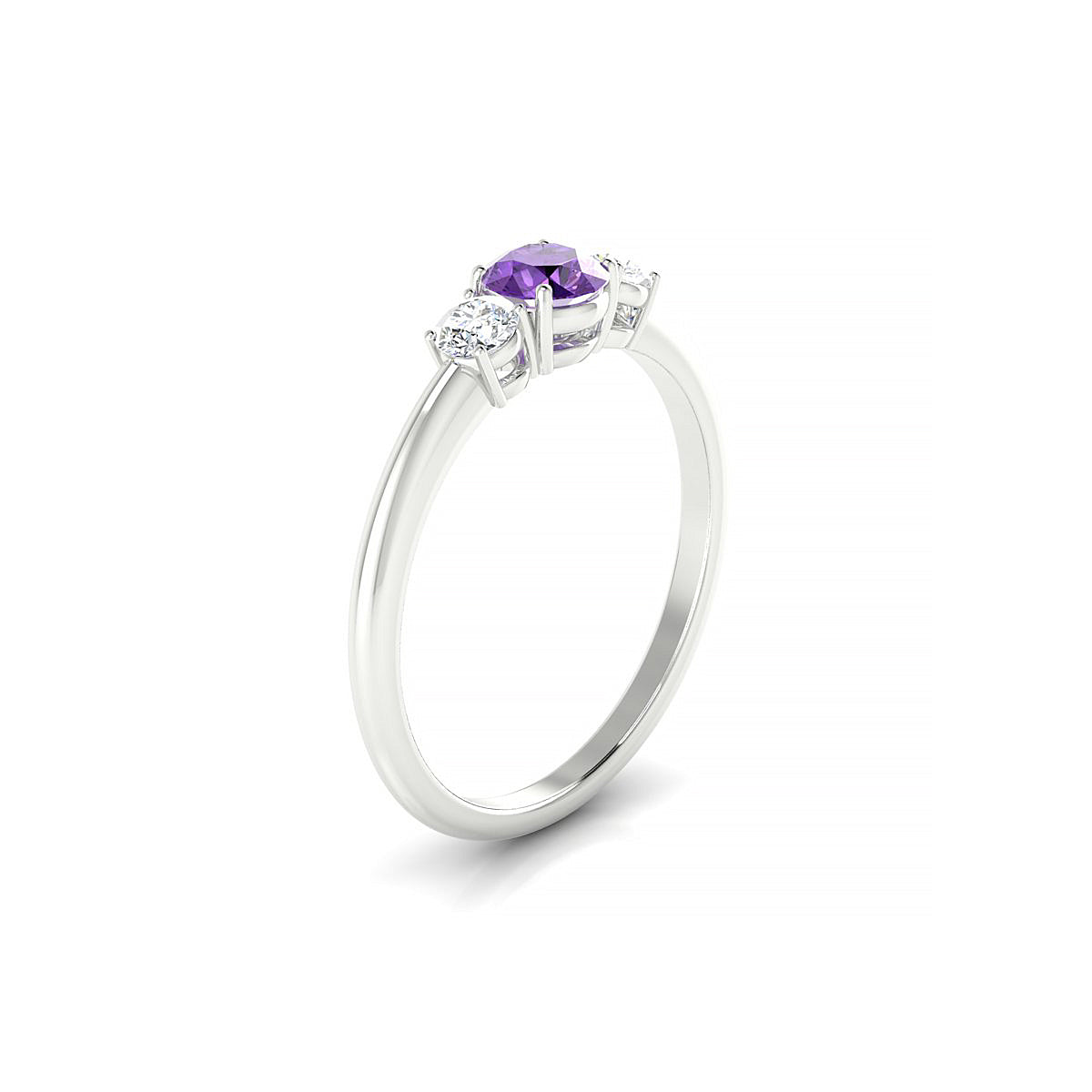 Trio | 18k White Gold 4.5 mm Round Amethyst Ring