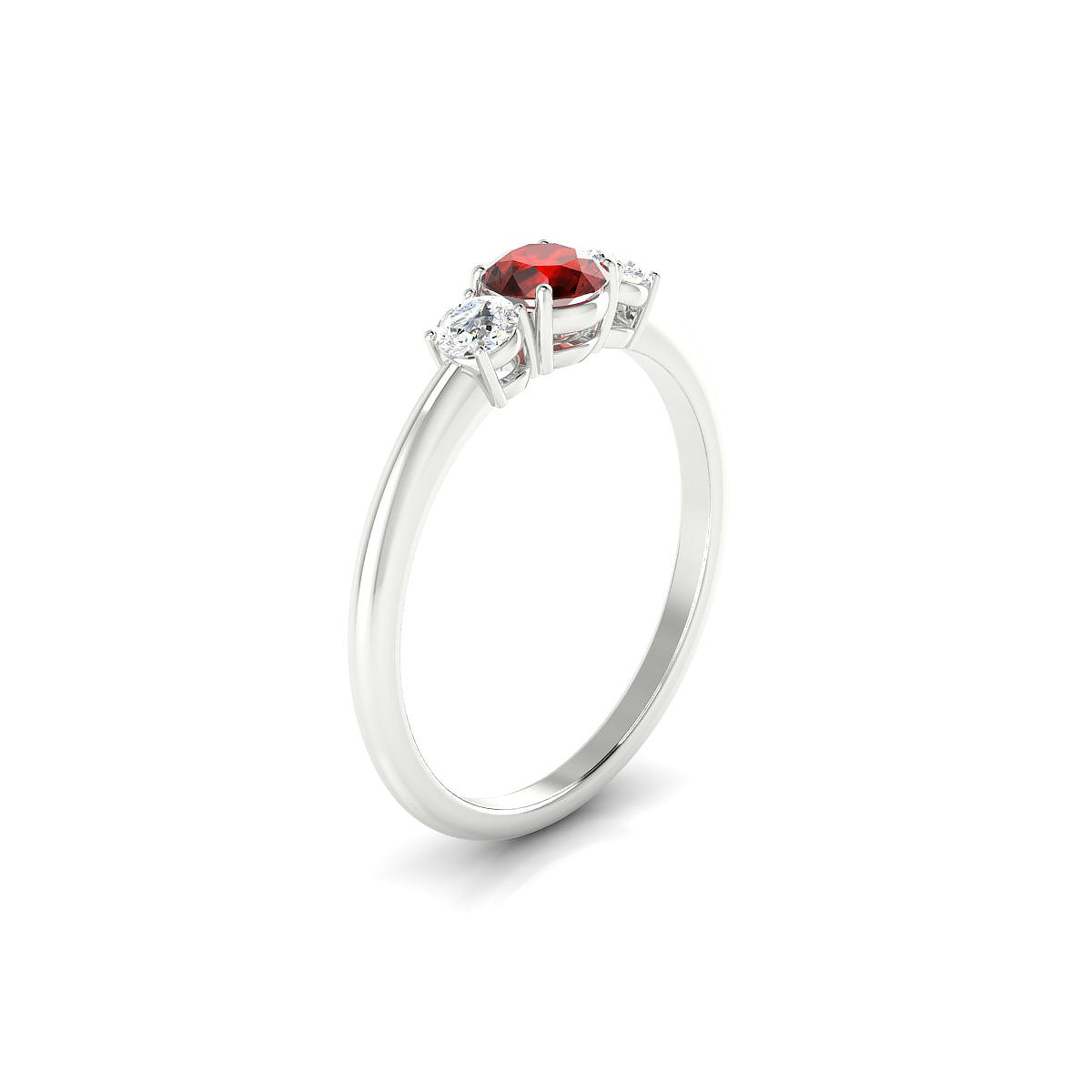 Trio | 18k White Gold 4.5 mm Round Garnet Ring