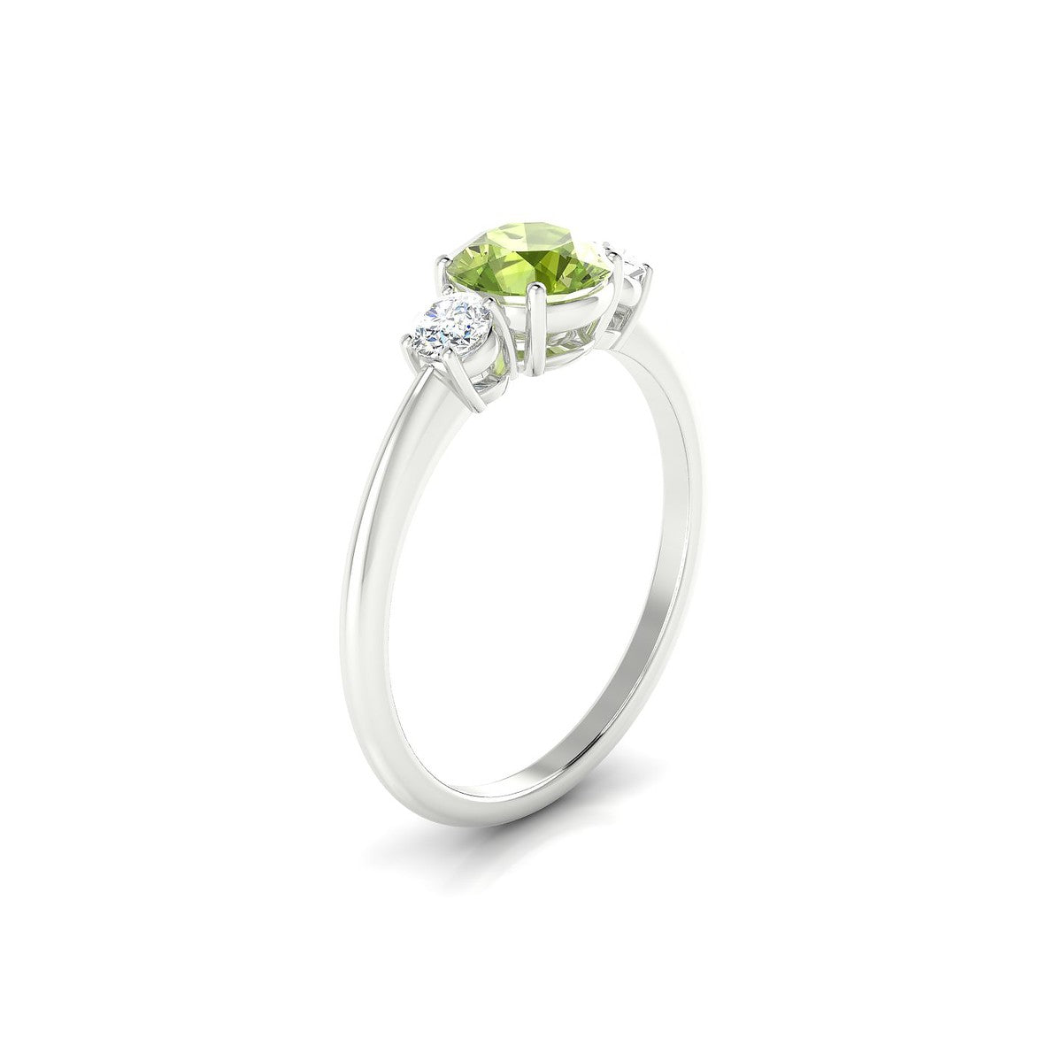 Trio | 18k White Gold 6 mm Round Peridot Ring