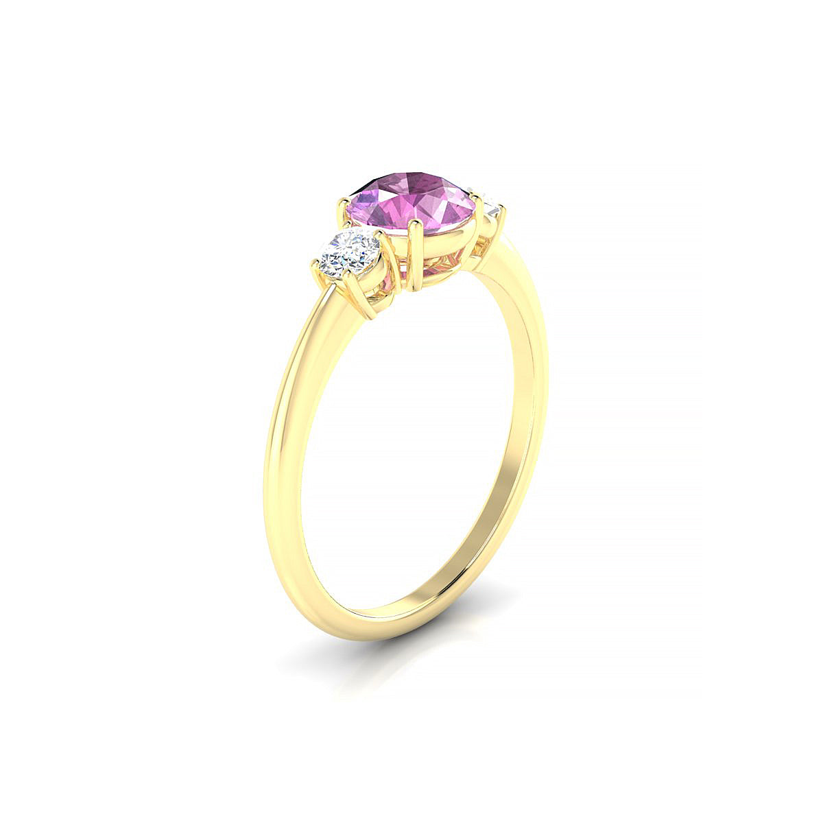 Trio | 18k Yellow Gold 6 mm Round Pink Sapphire Ring