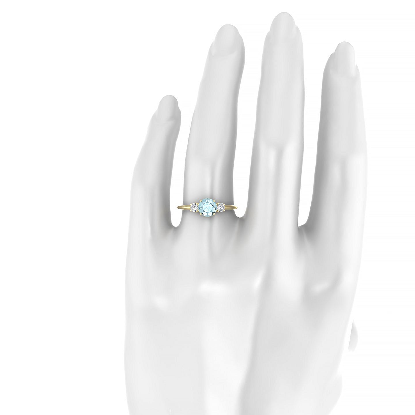 Trio | 18k Yellow Gold 6 mm Round Aquamarine Ring
