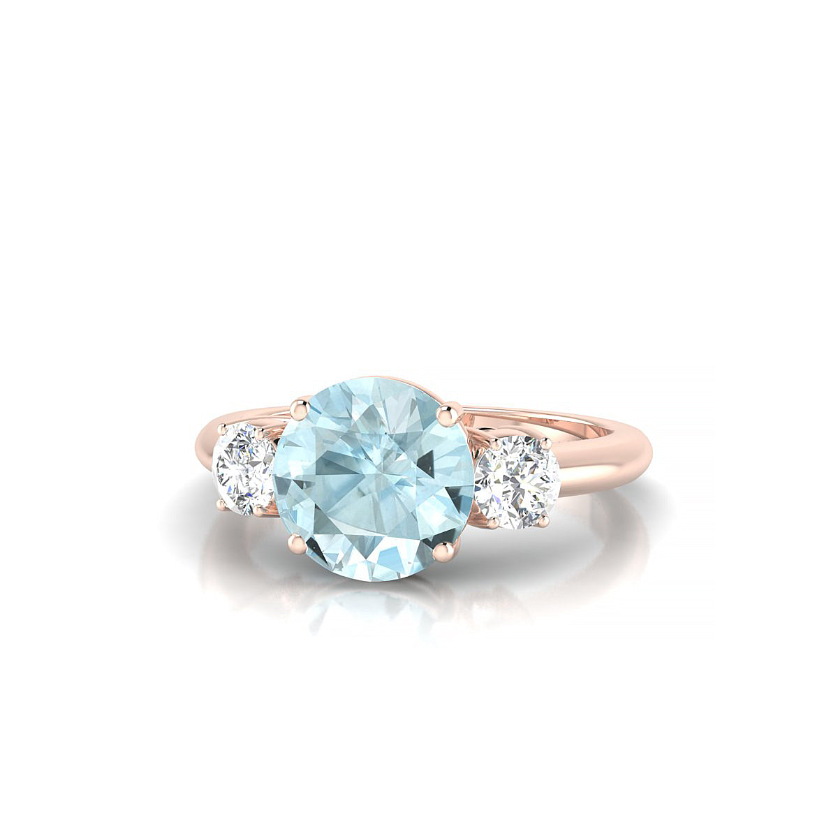 Trio | 18k Rose Gold 8 mm Round Aquamarine Ring