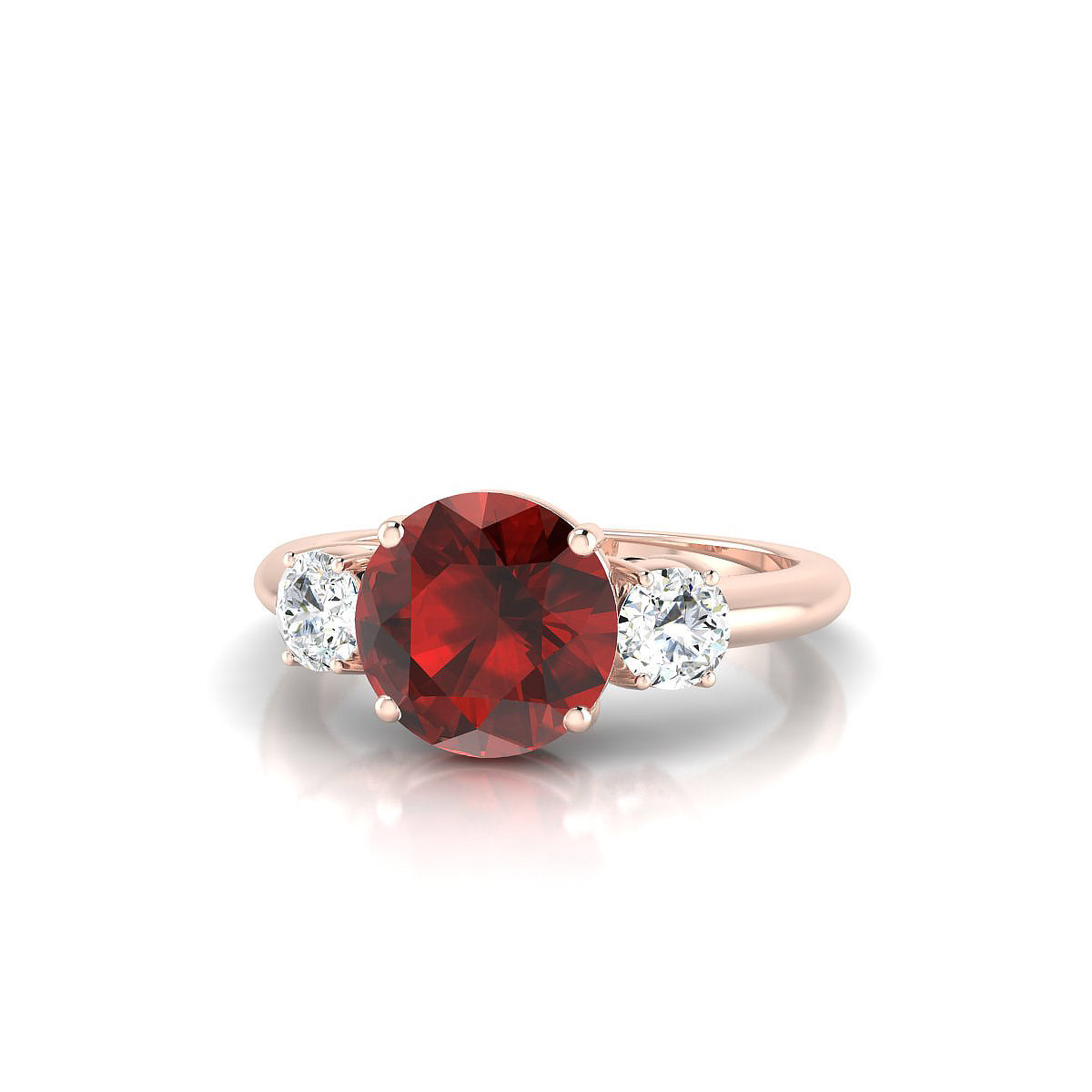 Trio | 18k Rose Gold 8 mm Round Garnet Ring