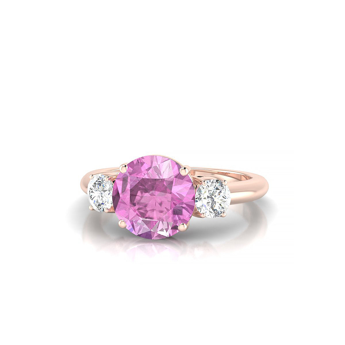 Trio | 18k Rose Gold 8 mm Round Pink Sapphire Ring