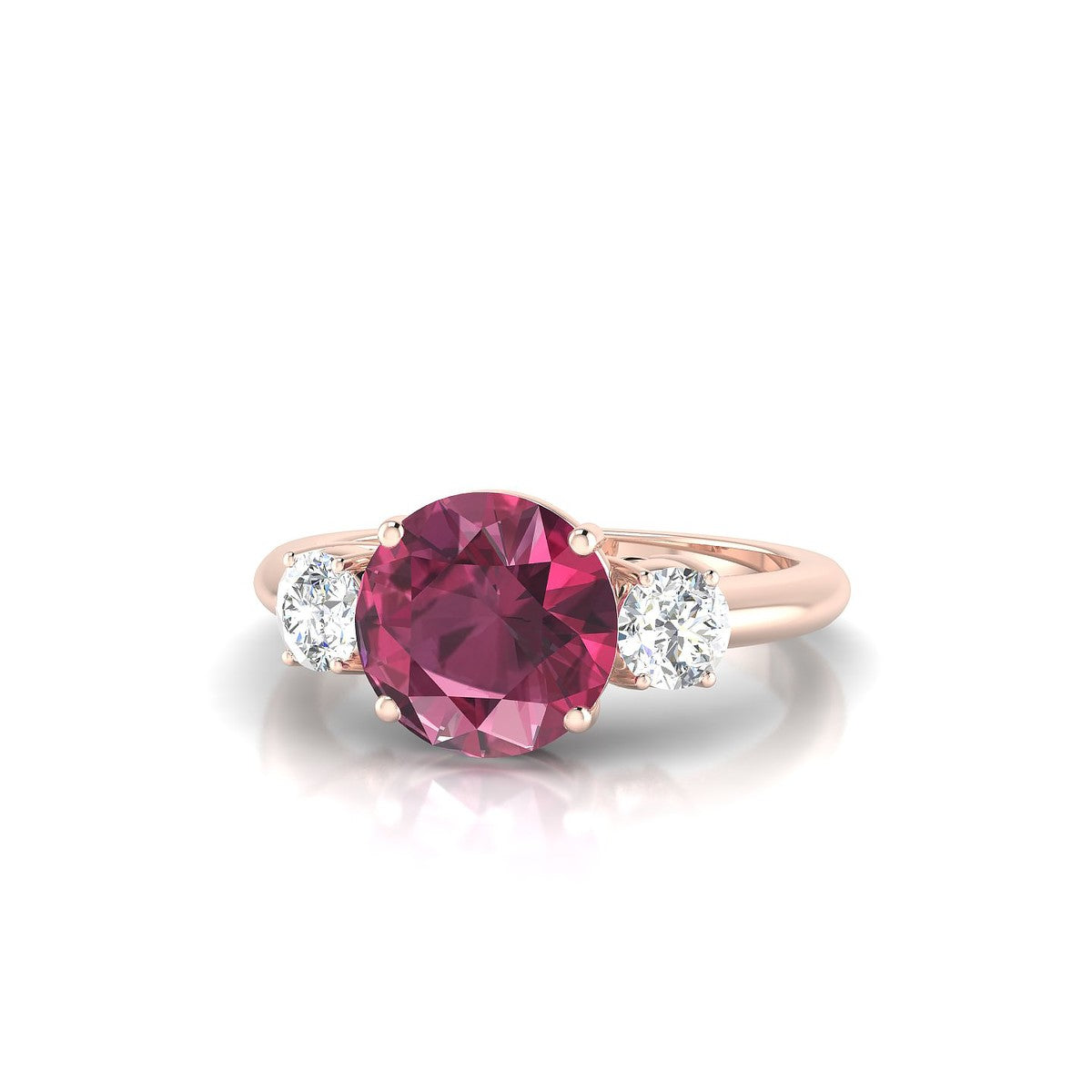 Trio | 18k Rose Gold 8 mm Round Rhodolite Ring