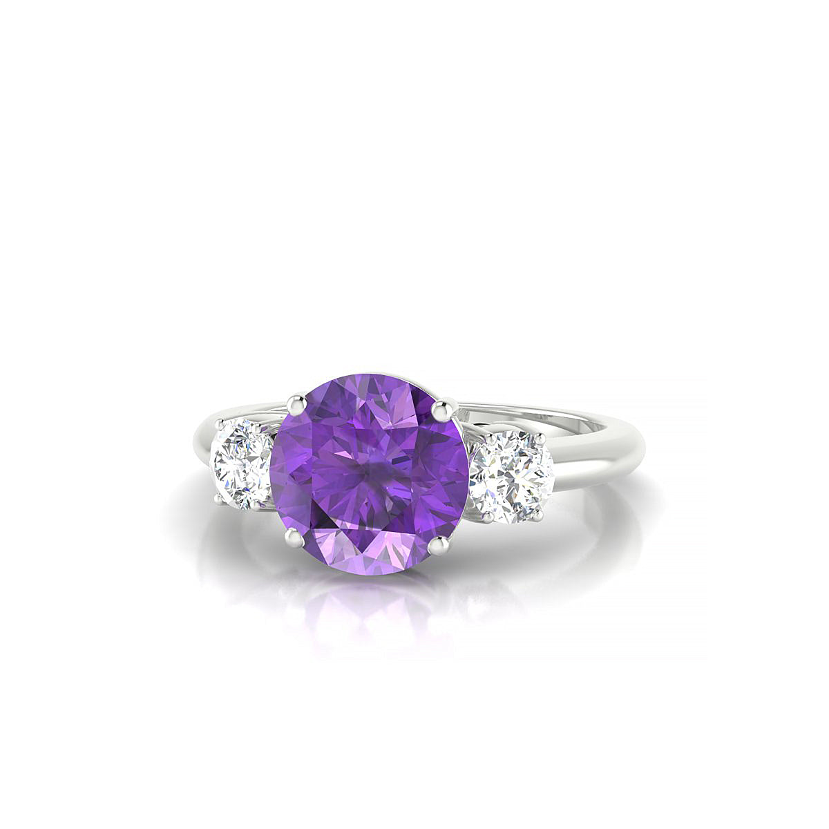 Trio | 18k White Gold 8 mm Round Amethyst Ring