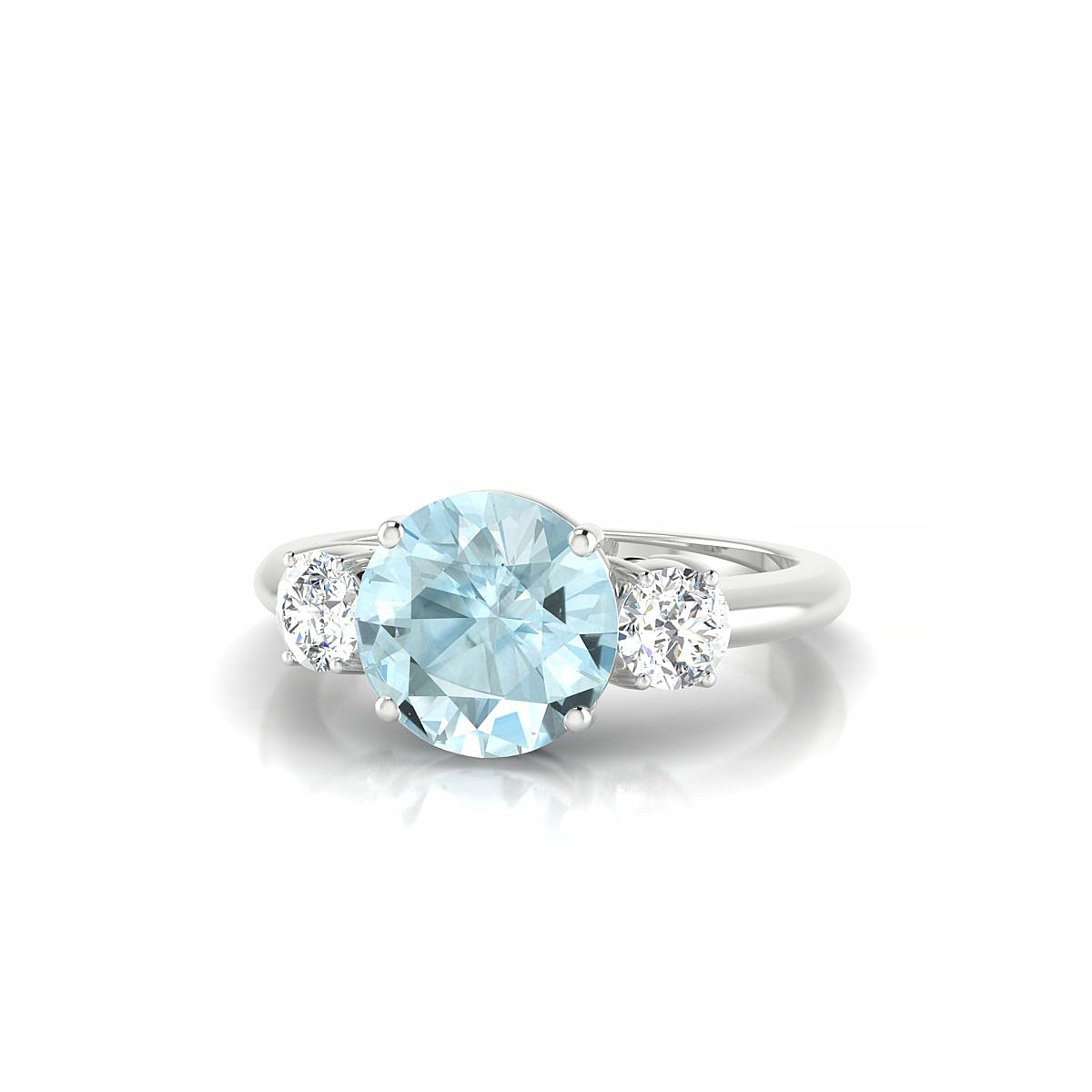 Trio | 18k White Gold 8 mm Round Aquamarine Ring
