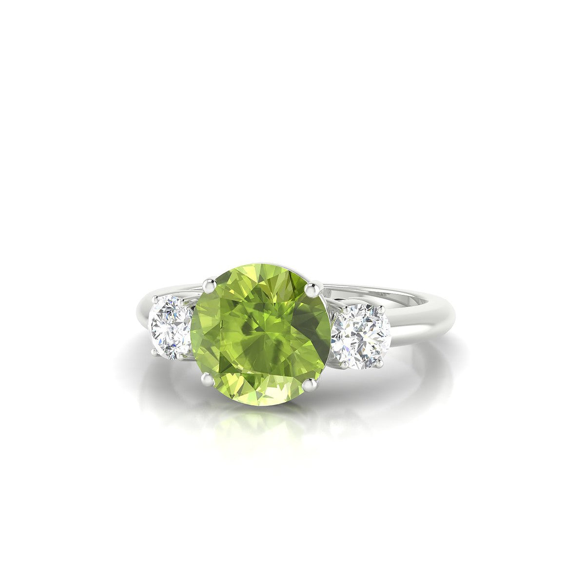 Trio | 18k White Gold 8 mm Round Peridot Ring