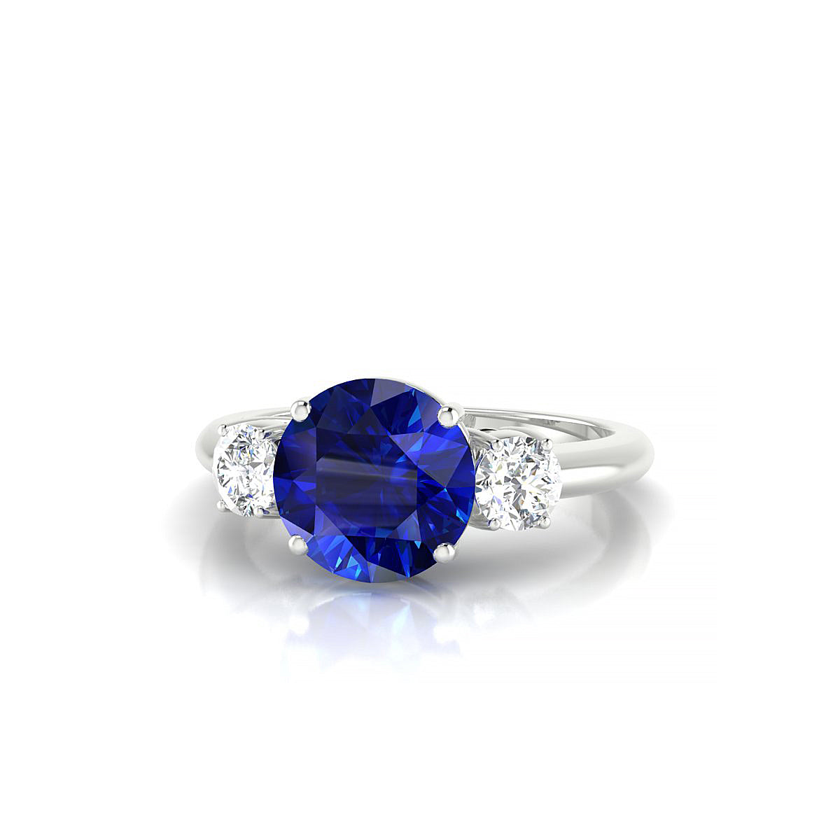 Trio | 18k White Gold 8 mm Round Sapphire Ring