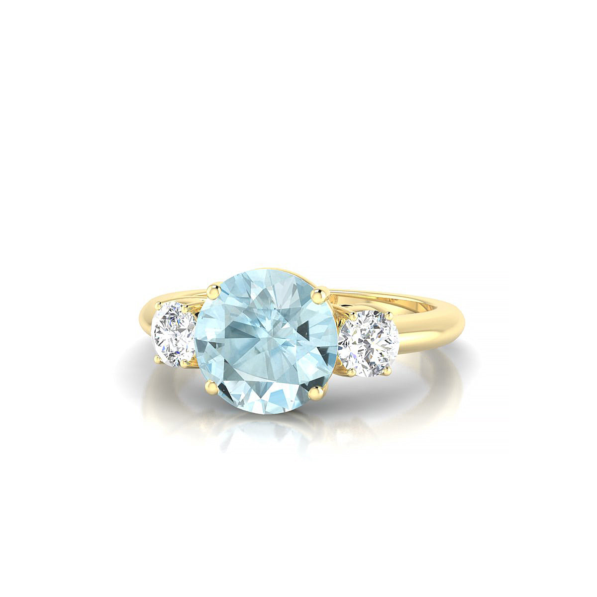 Trio | 18k Yellow Gold 8 mm Round Aquamarine Ring
