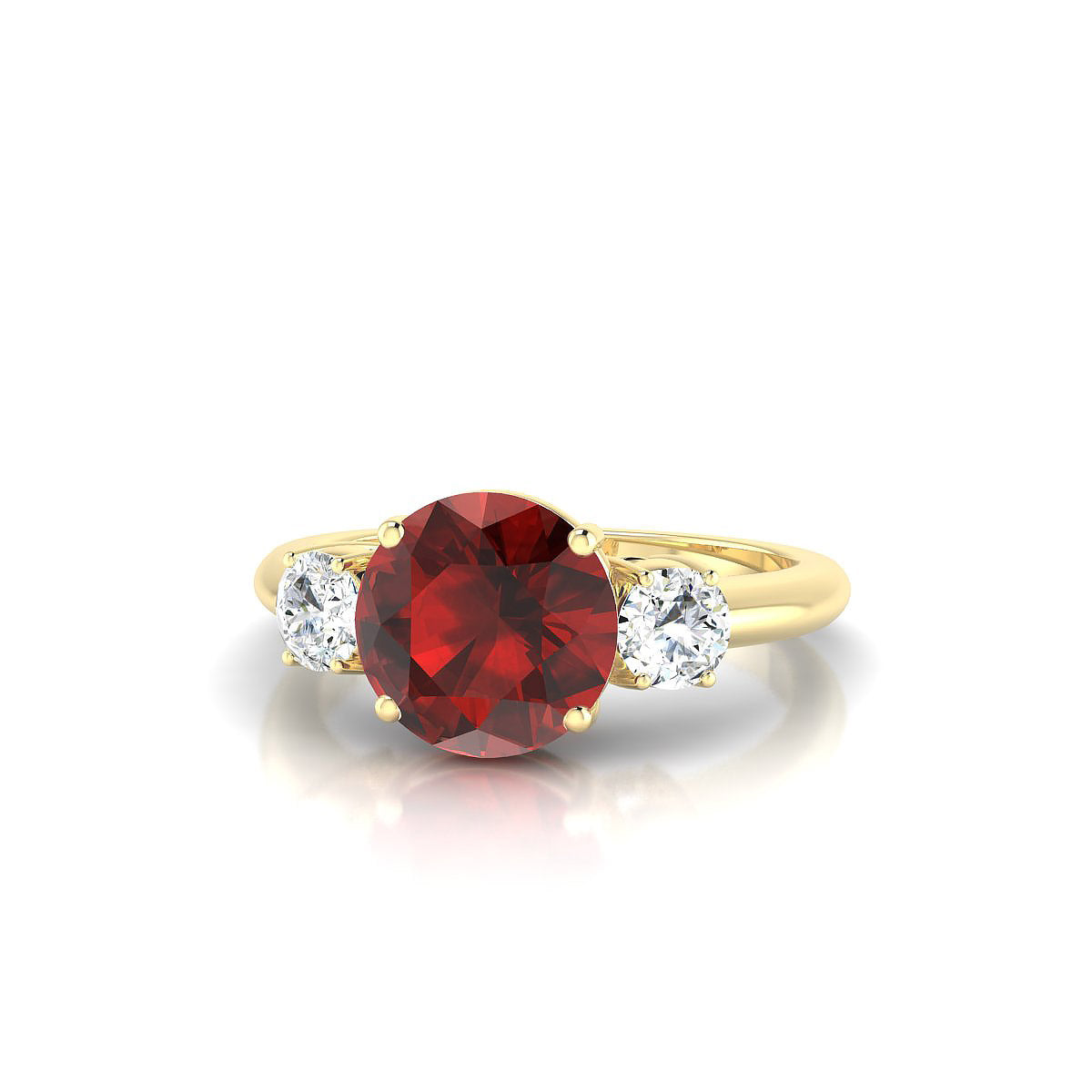 Trio | 18k Yellow Gold 8 mm Round Garnet Ring