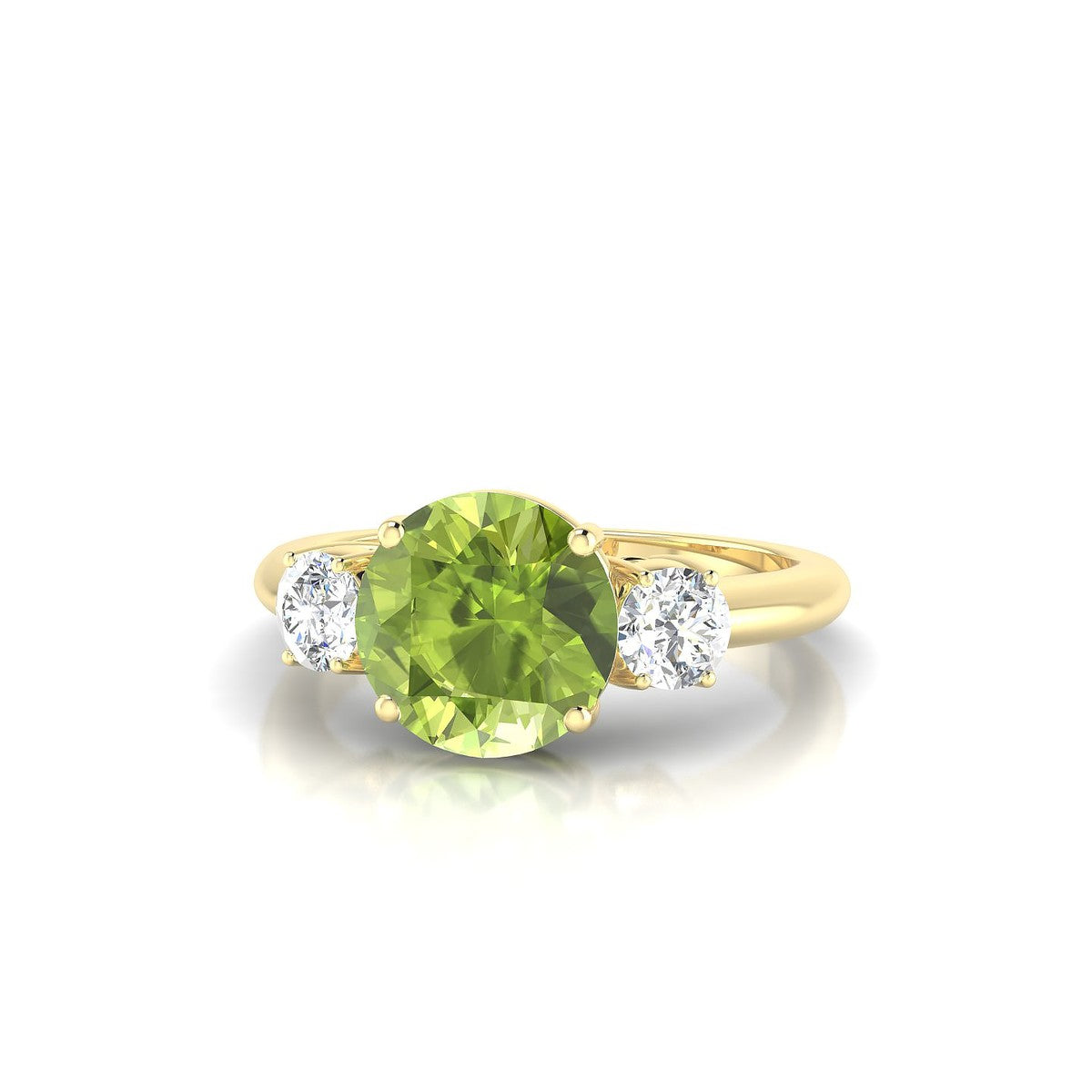 Trio | 18k Yellow Gold 8 mm Round Peridot Ring