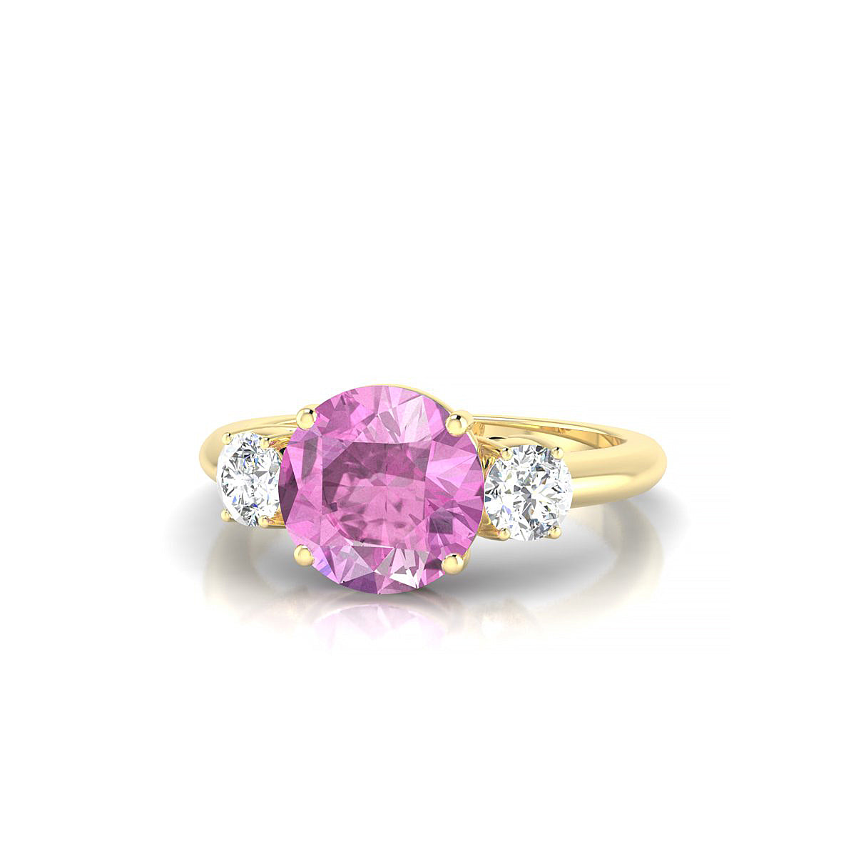 Trio | 18k Yellow Gold 8 mm Round Pink Sapphire Ring