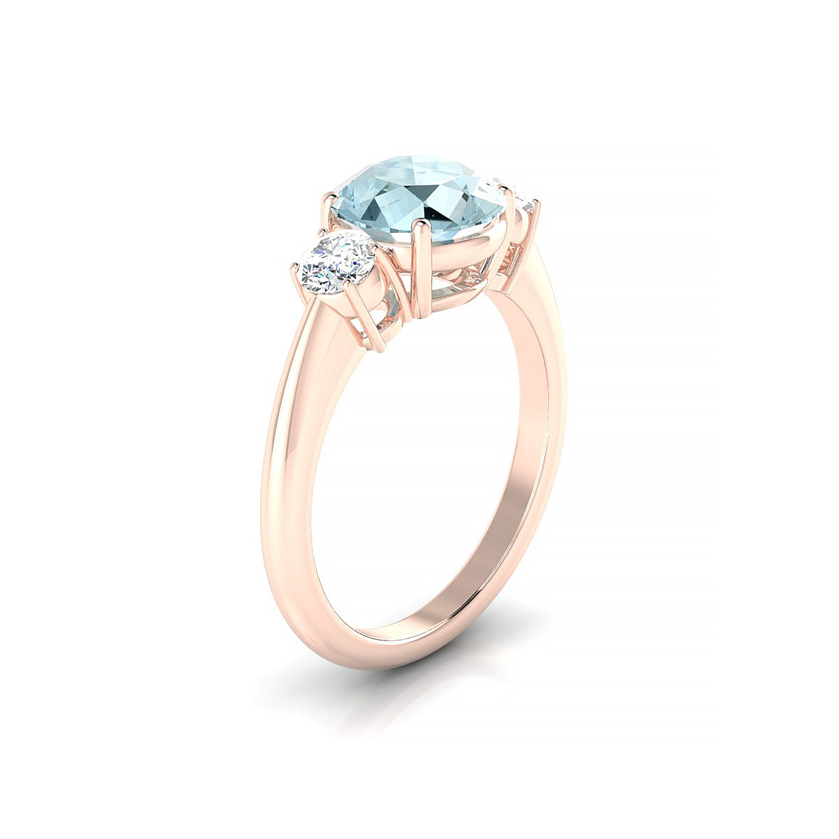 Trio | 18k Rose Gold 8 mm Round Aquamarine Ring