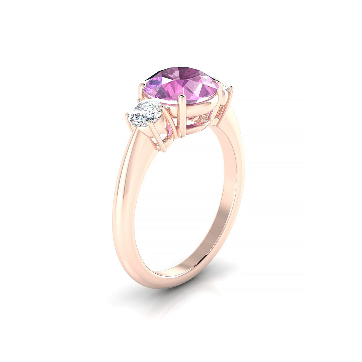 Trio | 18k Rose Gold 8 mm Round Pink Sapphire Ring