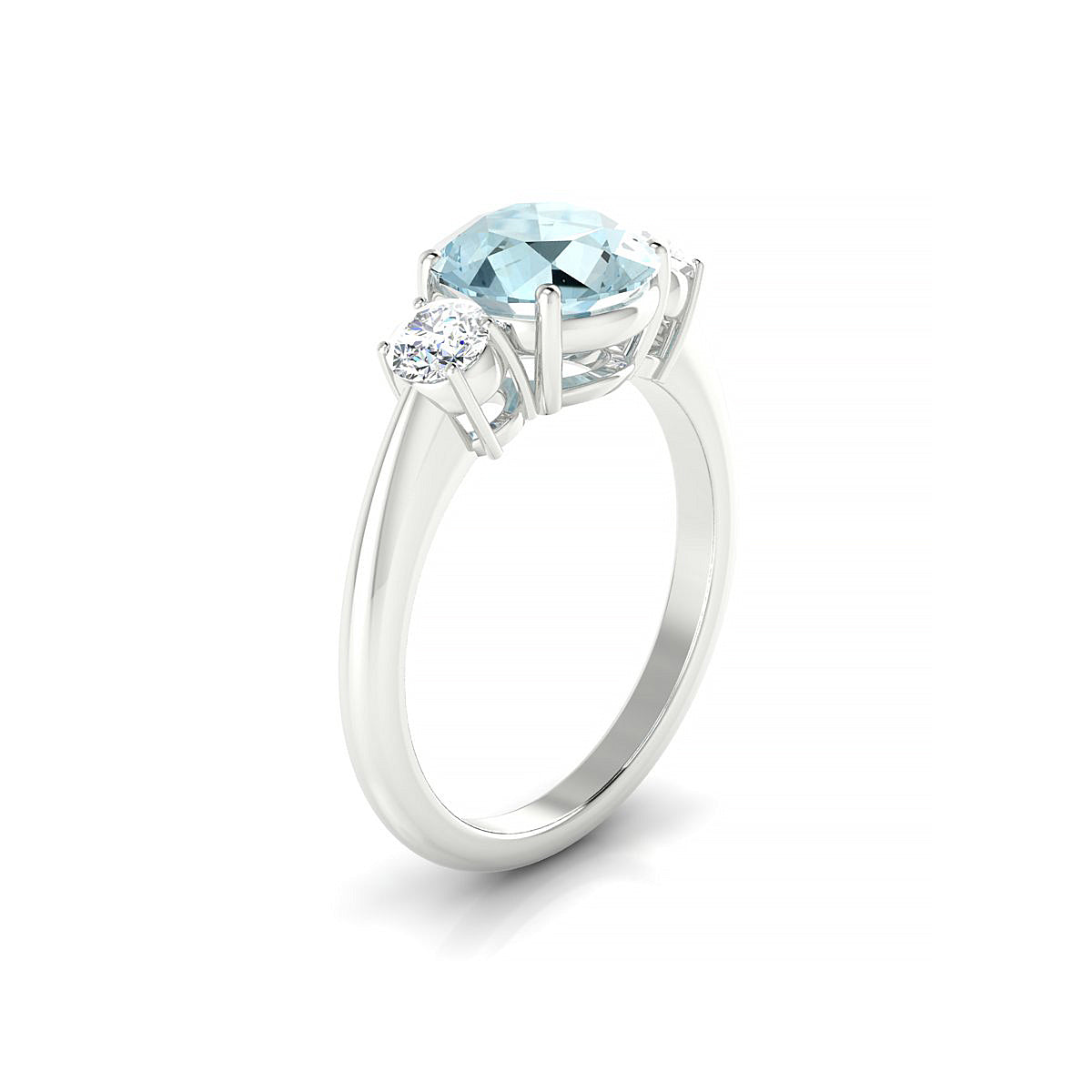 Trio | 18k White Gold 8 mm Round Aquamarine Ring