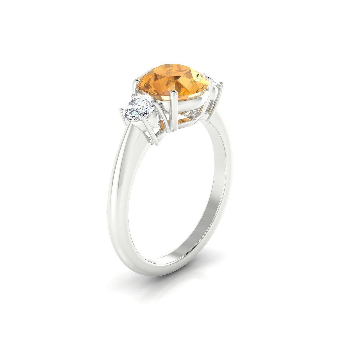 Trio | 18k White Gold 8 mm Round Citrine Ring