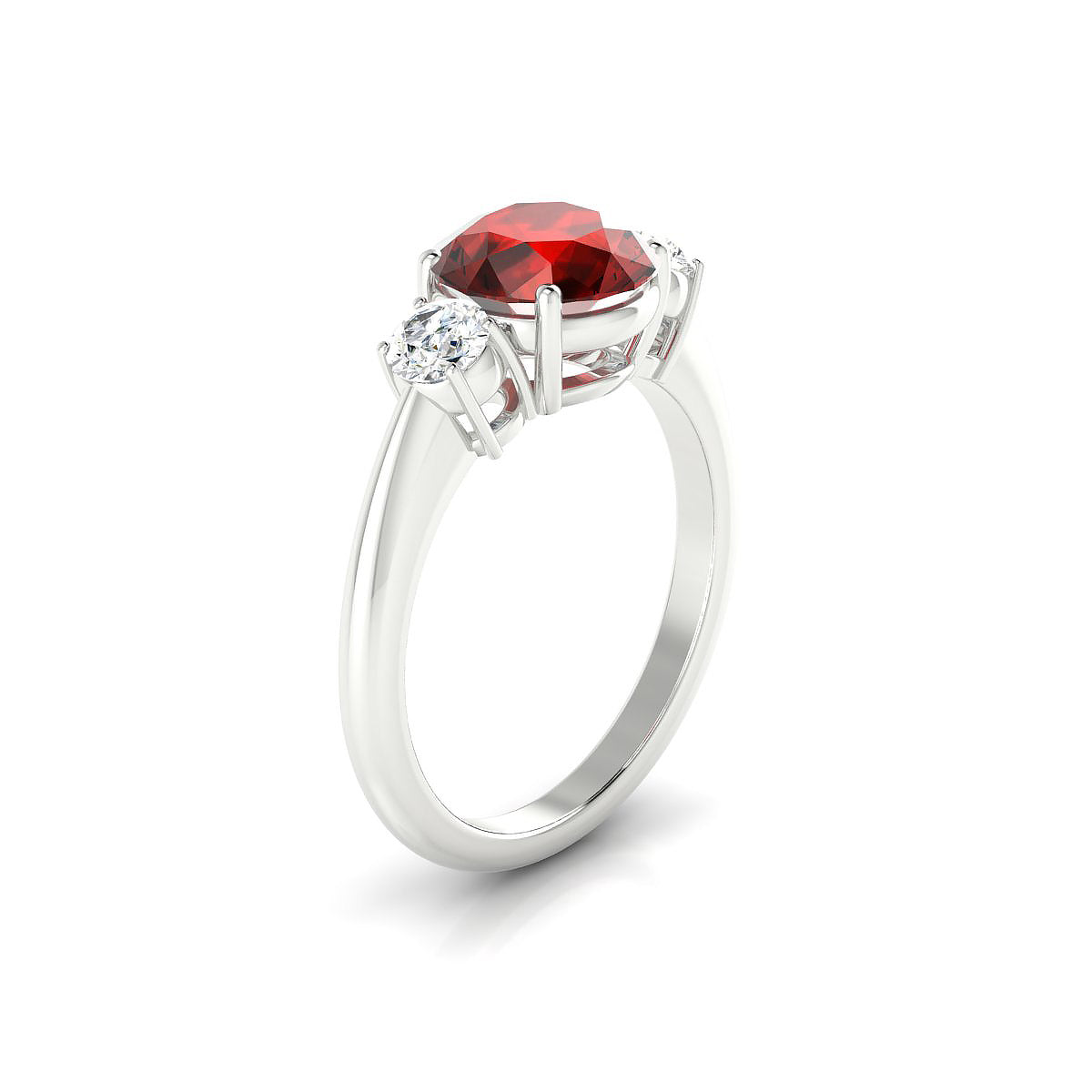 Trio | 18k White Gold 8 mm Round Garnet Ring