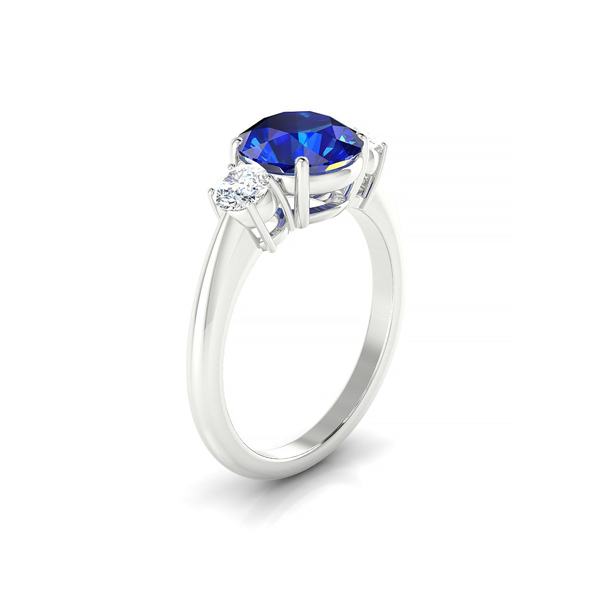 Trio | 18k White Gold 8 mm Round Sapphire Ring