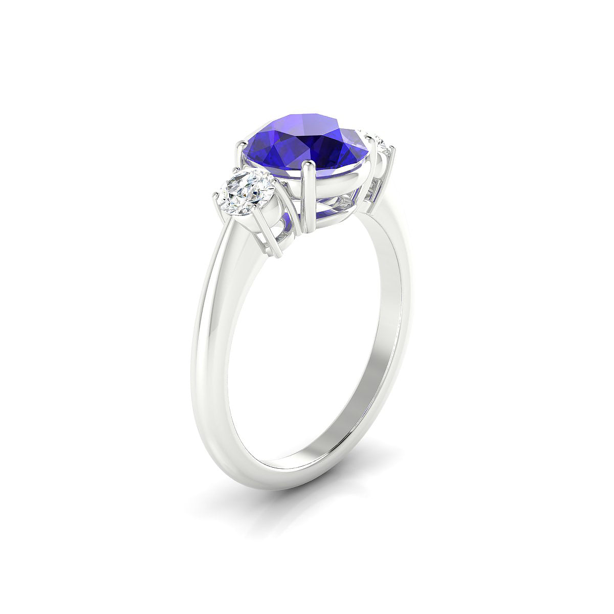 Trio | 18k White Gold 8 mm Round Tanzanite Ring