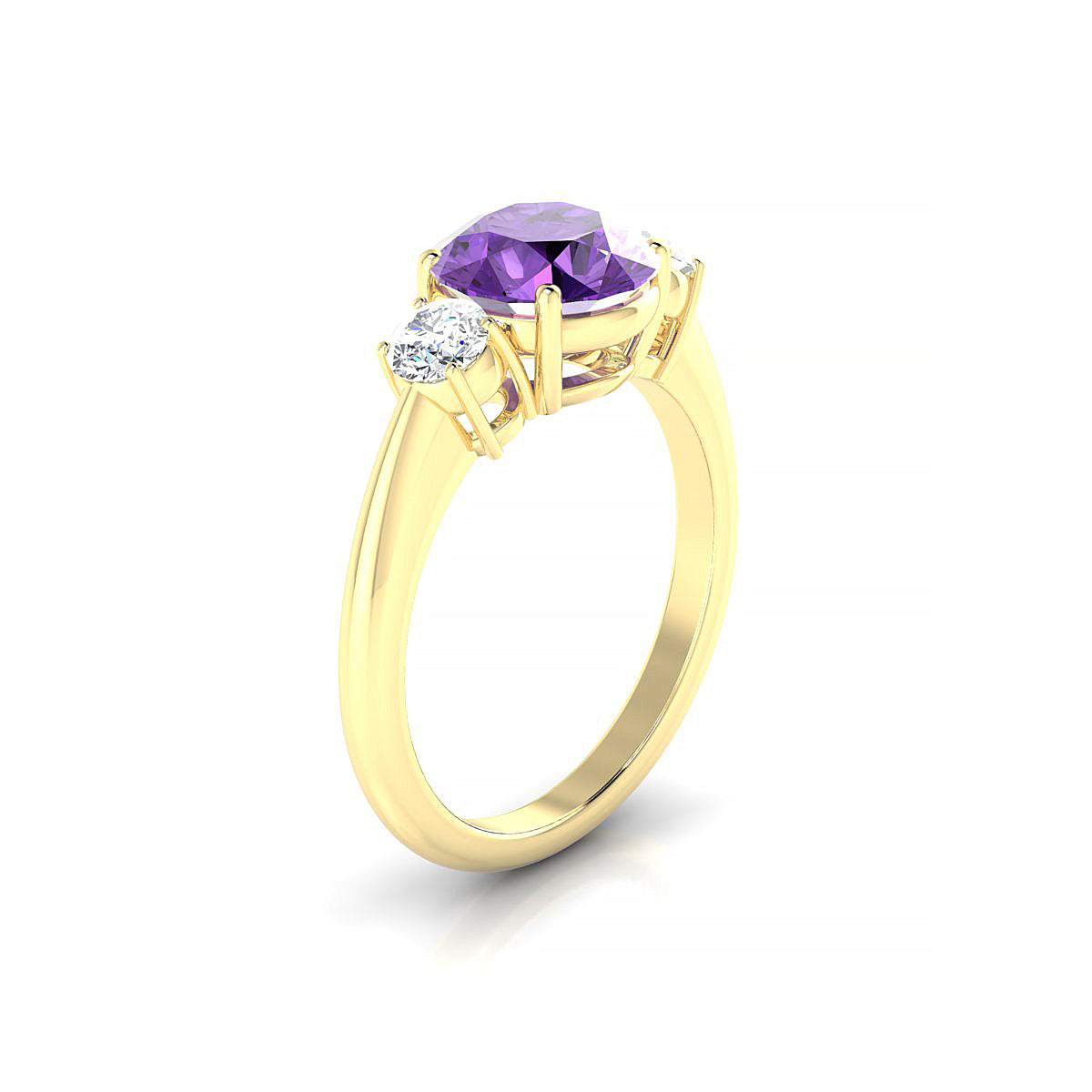 Trio | 18k Yellow Gold 8 mm Round Amethyst Ring