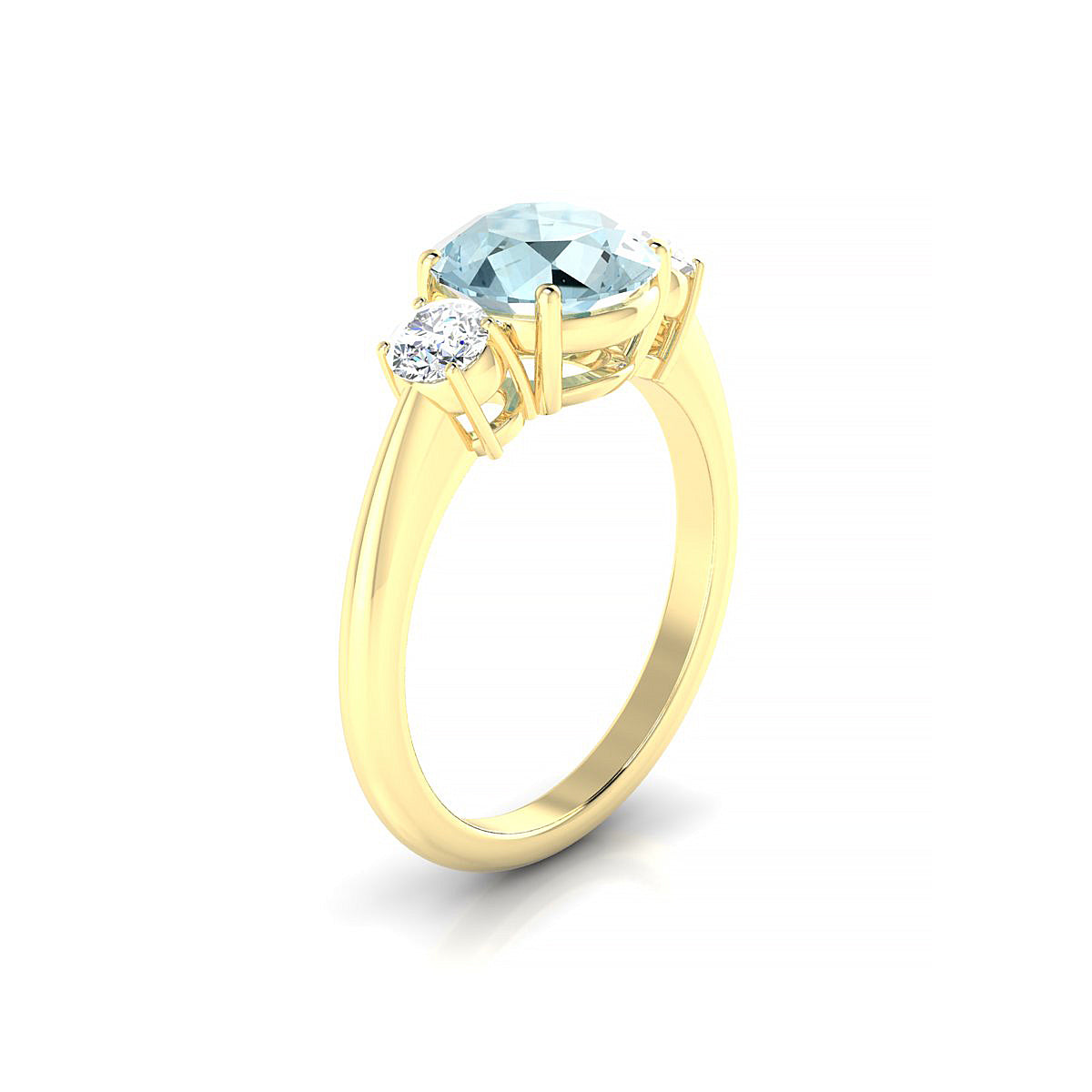 Trio | 18k Yellow Gold 8 mm Round Aquamarine Ring
