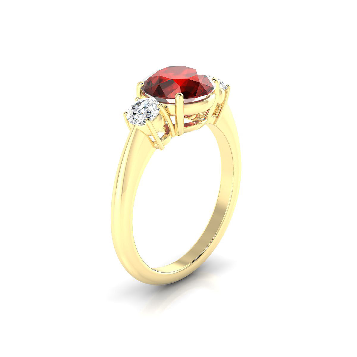 Trio | 18k Yellow Gold 8 mm Round Garnet Ring