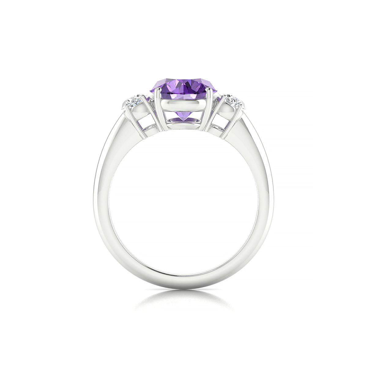 Trio | 18k White Gold 8 mm Round Amethyst Ring