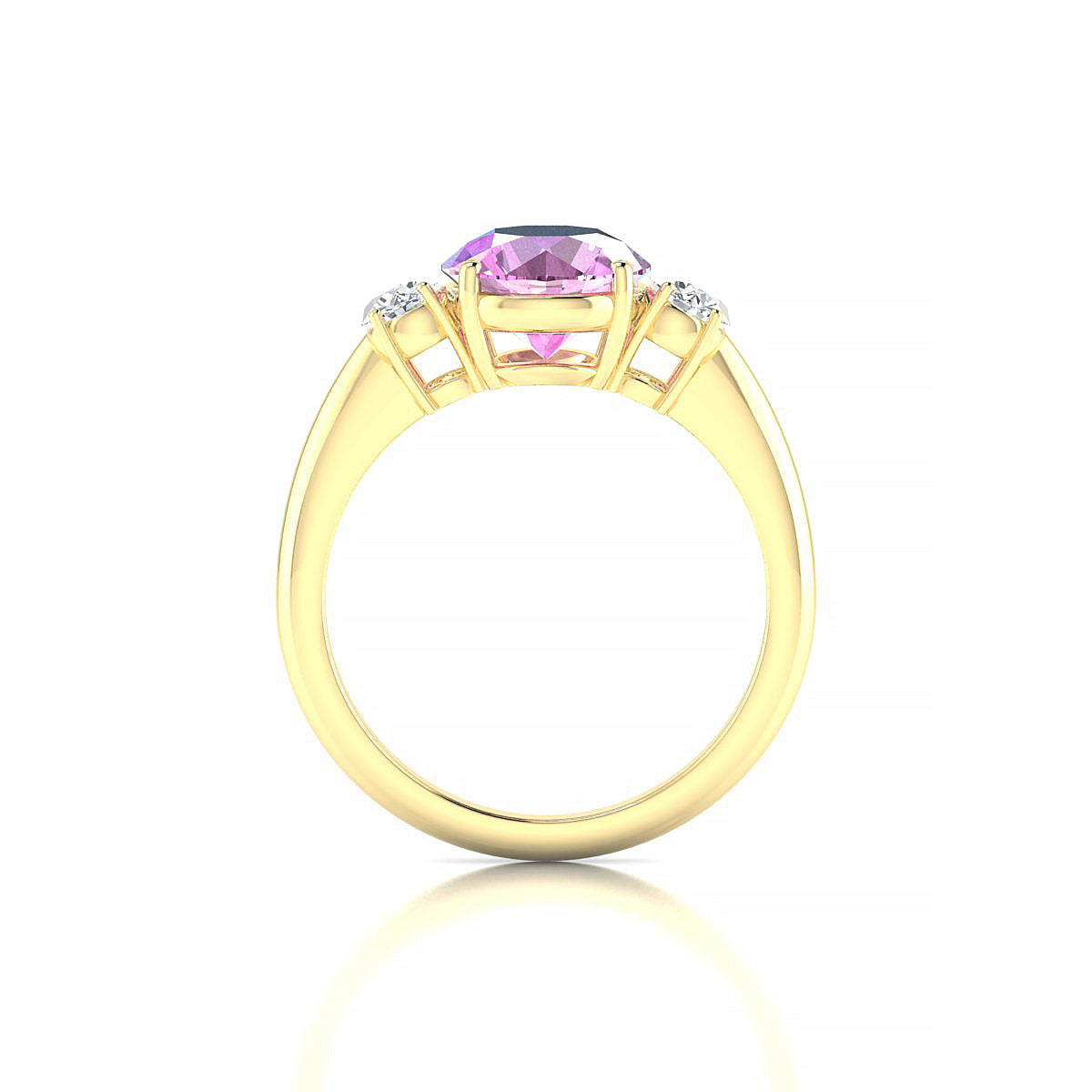 Trio | 18k Yellow Gold 8 mm Round Pink Sapphire Ring