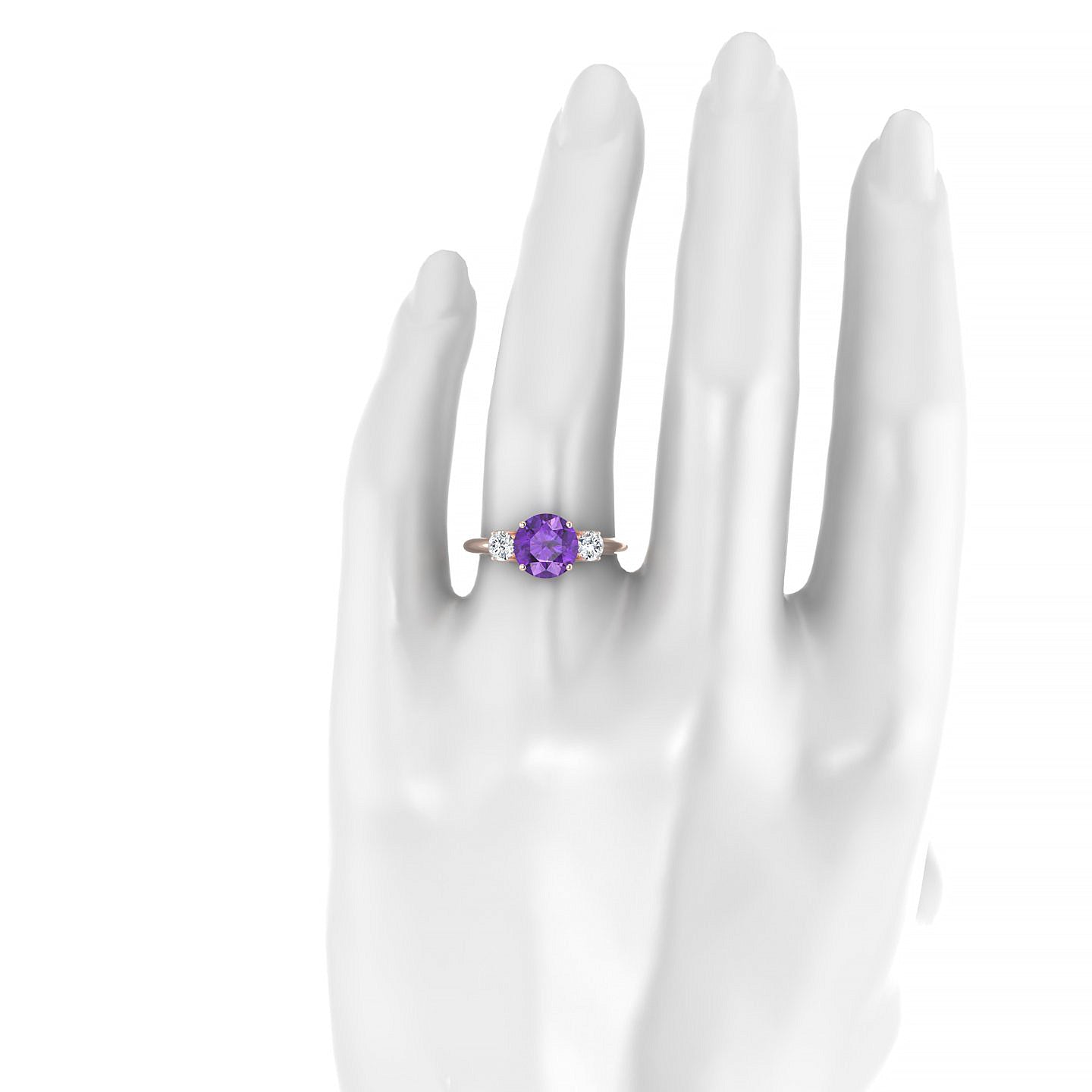 Trio | 18k Rose Gold 8 mm Round Amethyst Ring