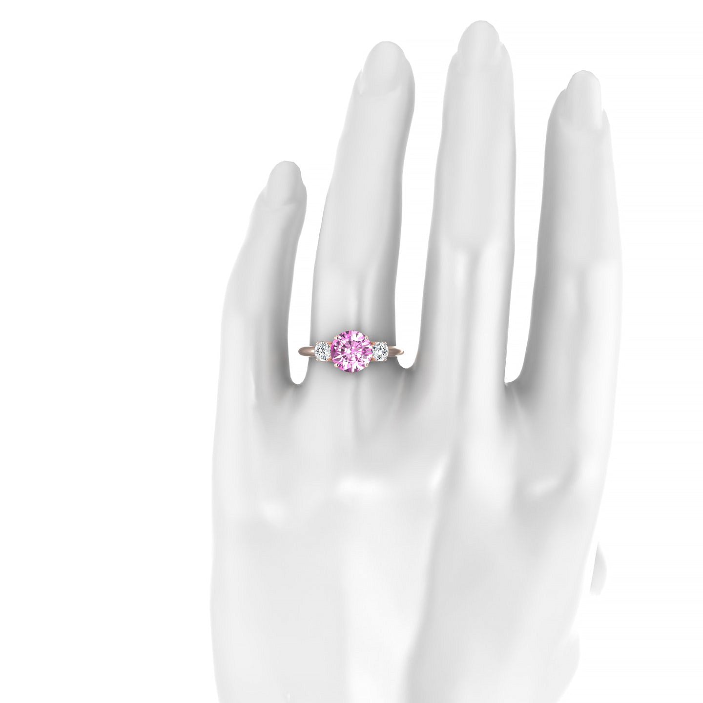 Trio | 18k Rose Gold 8 mm Round Pink Sapphire Ring