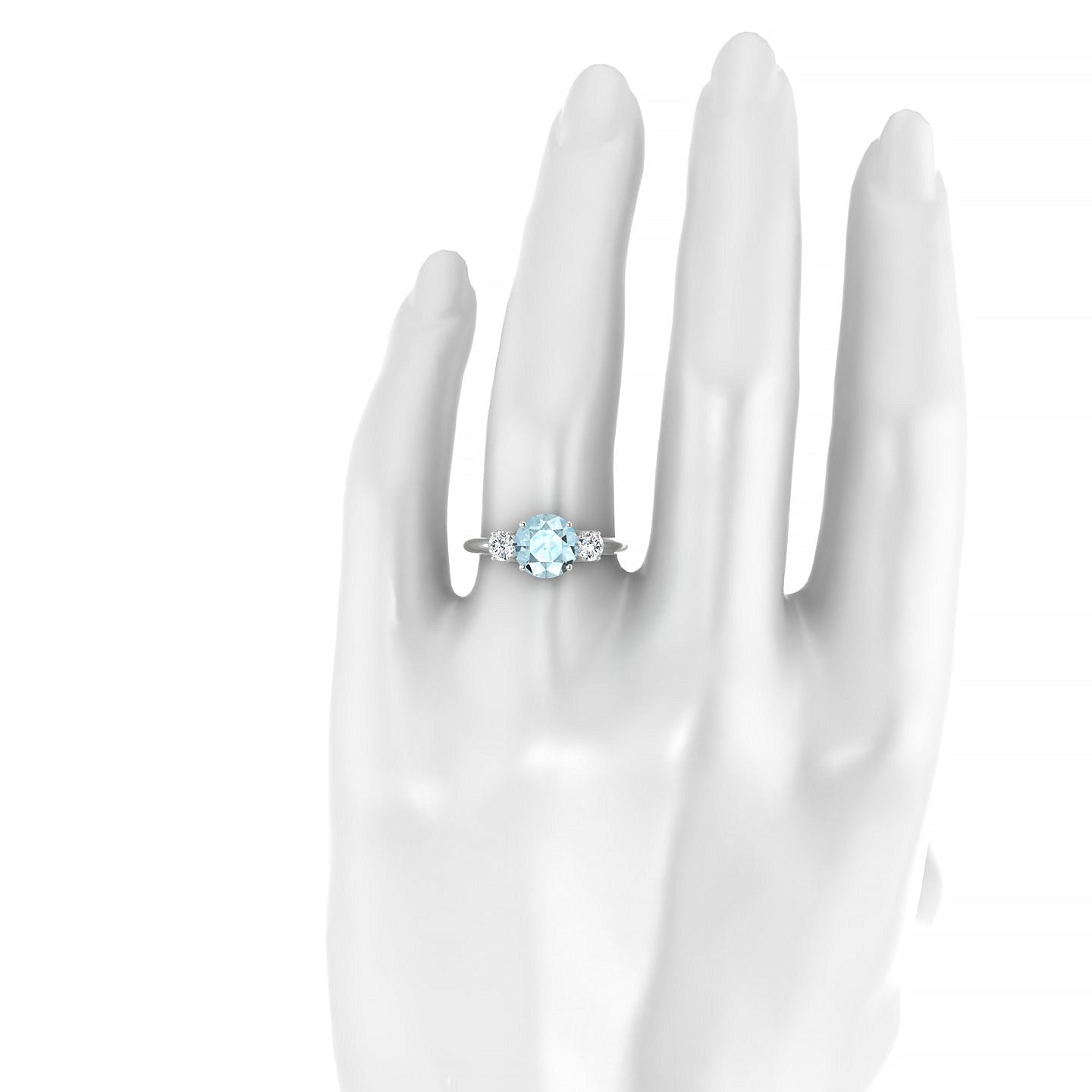 Trio | 18k White Gold 8 mm Round Aquamarine Ring