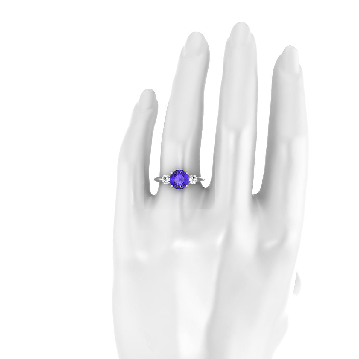 Trio | 18k White Gold 8 mm Round Tanzanite Ring