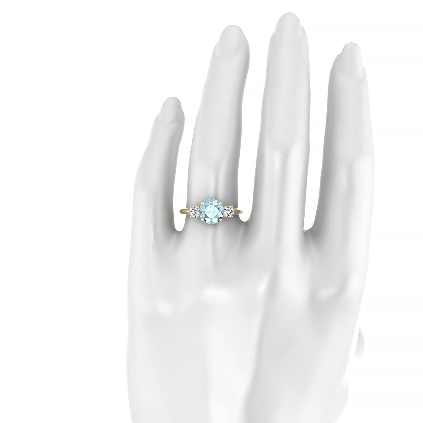 Trio | 18k Yellow Gold 8 mm Round Aquamarine Ring