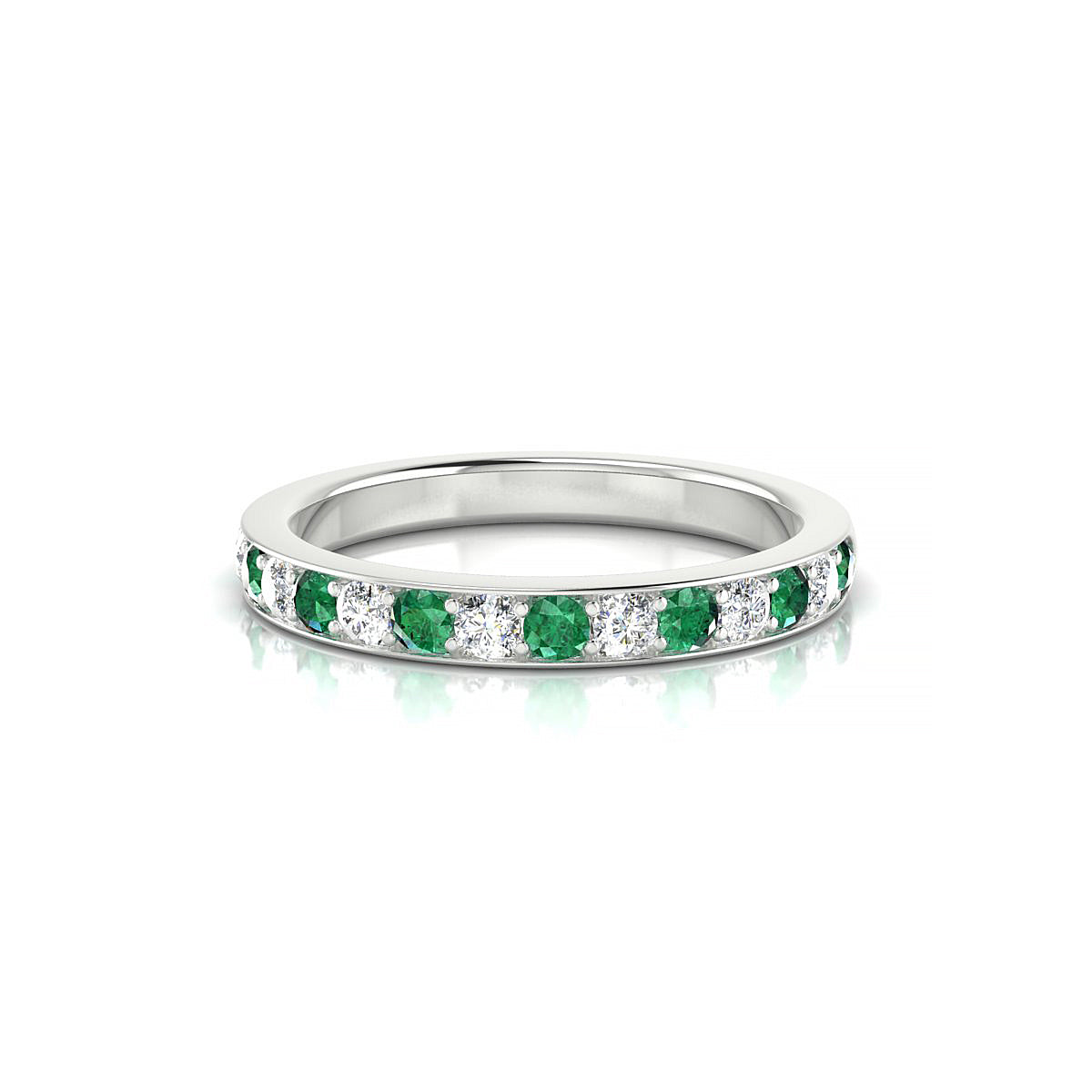 Union | 18k White Gold 2 mm Round Emerald Ring