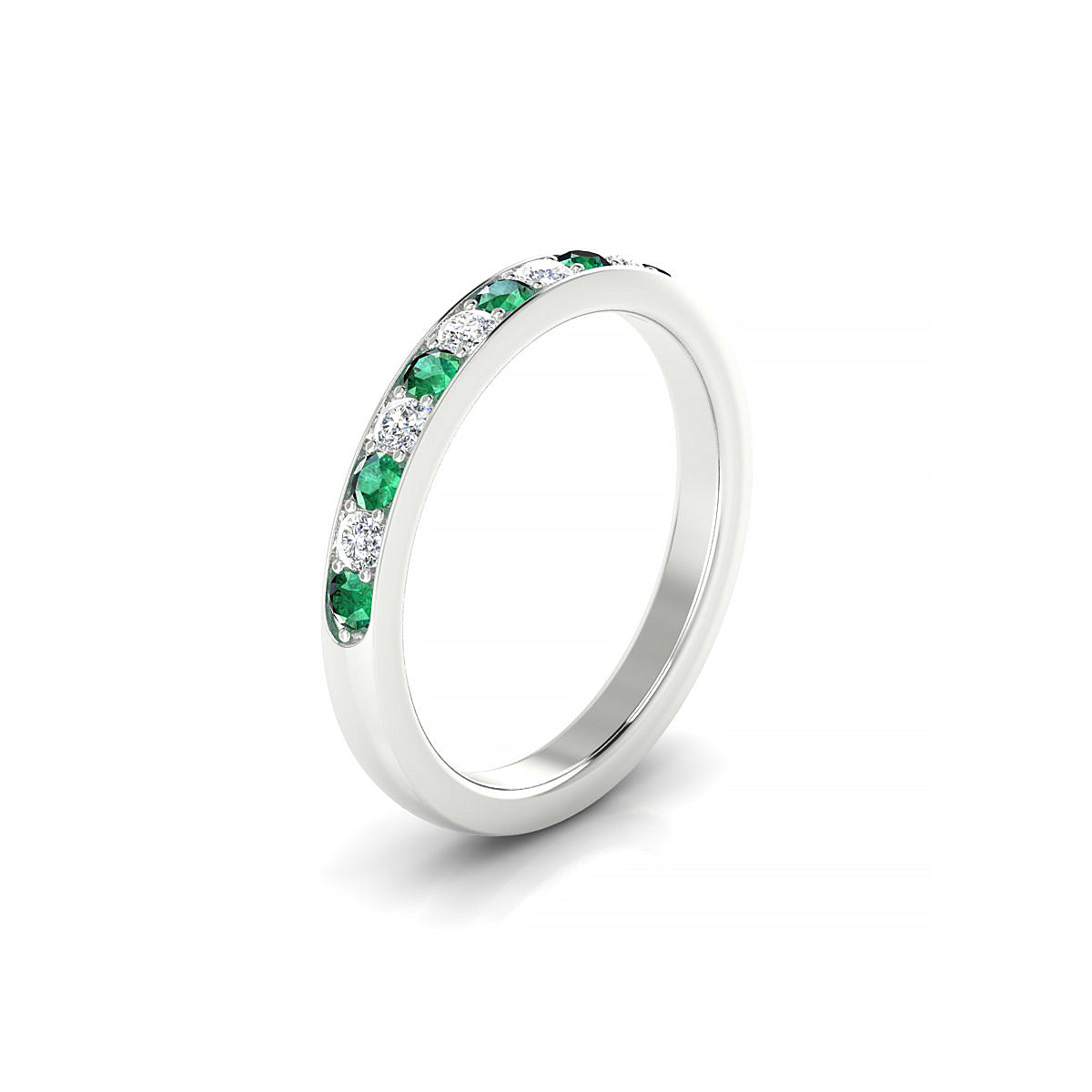 Union | 18k White Gold 2 mm Round Emerald Ring