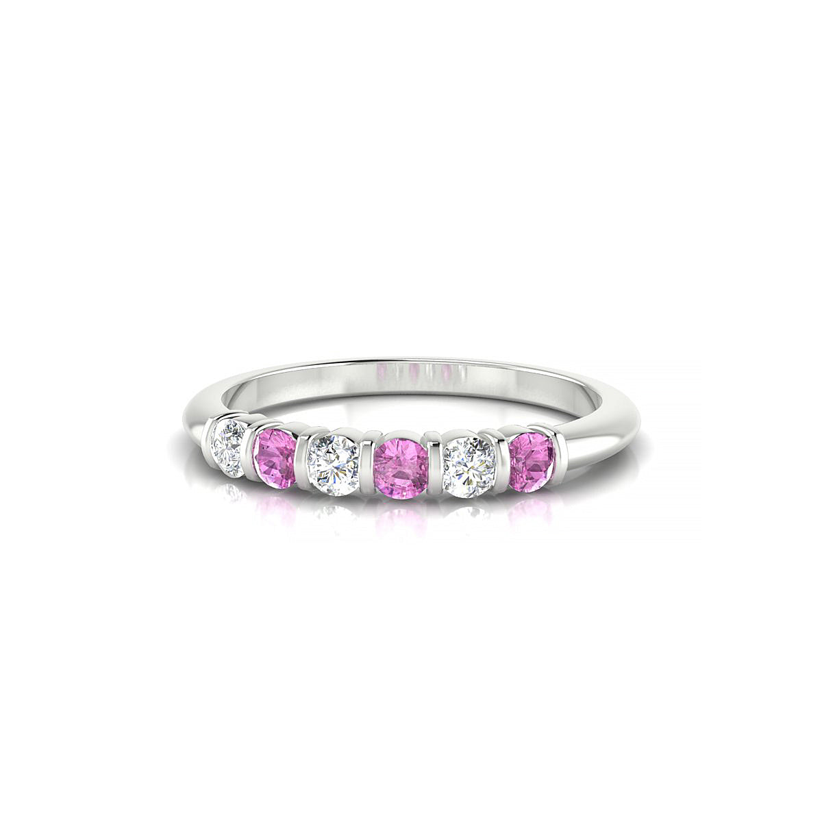 Unique | 18k White Gold 2.5 mm Round Pink Sapphire Ring