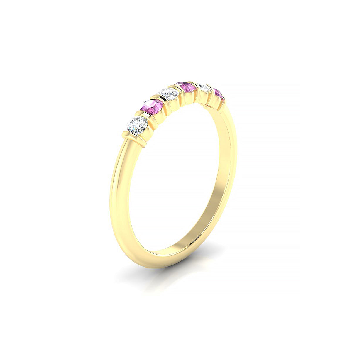 Unique | 18k Yellow Gold 2.5 mm Round Pink Sapphire Ring
