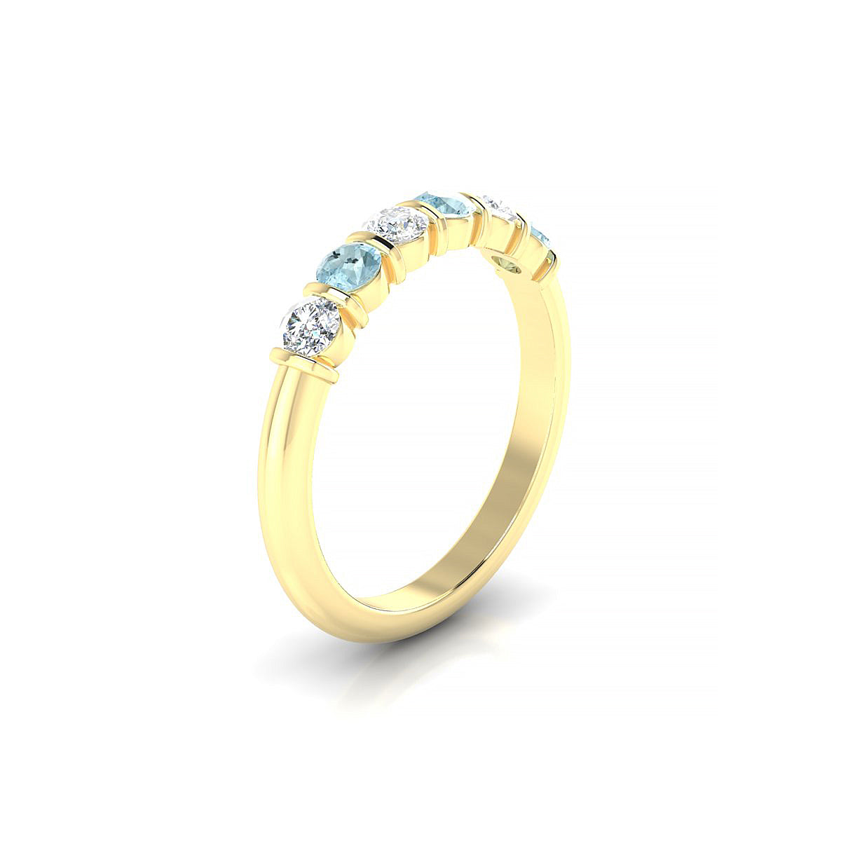 Unique | 18k Yellow Gold 3 mm Round Aquamarine Ring