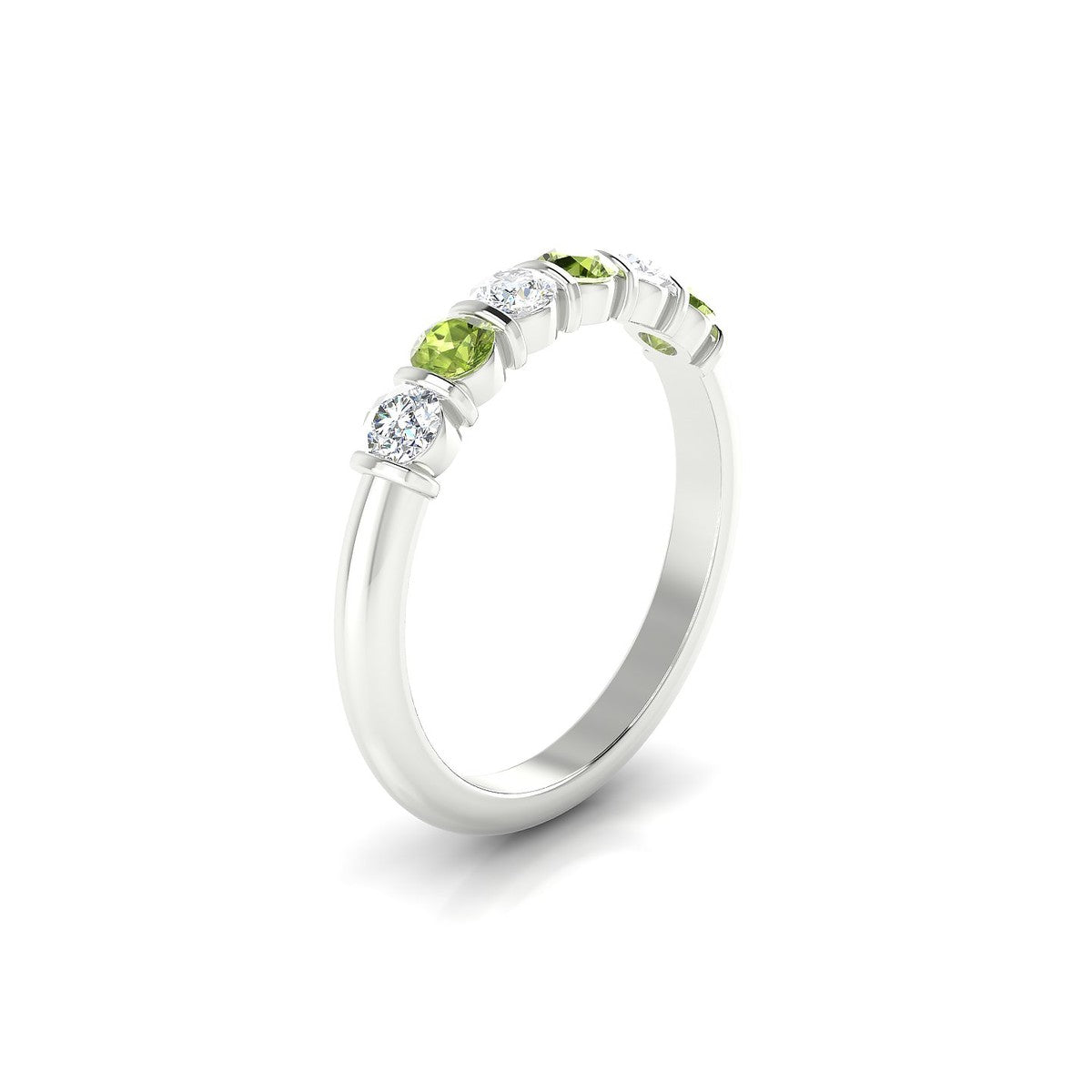 Unique | 18k White Gold 3 mm Round Peridot Ring
