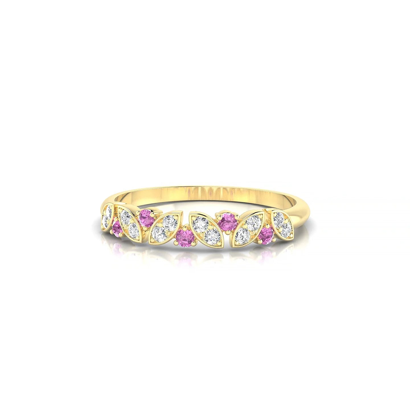 Veil | 18k Yellow Gold 1.5 mm Round Pink Sapphire Ring